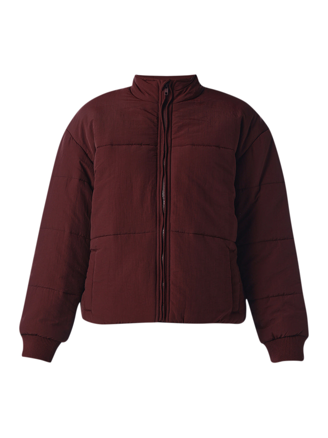 Maroon High Neck Puffer Jacket