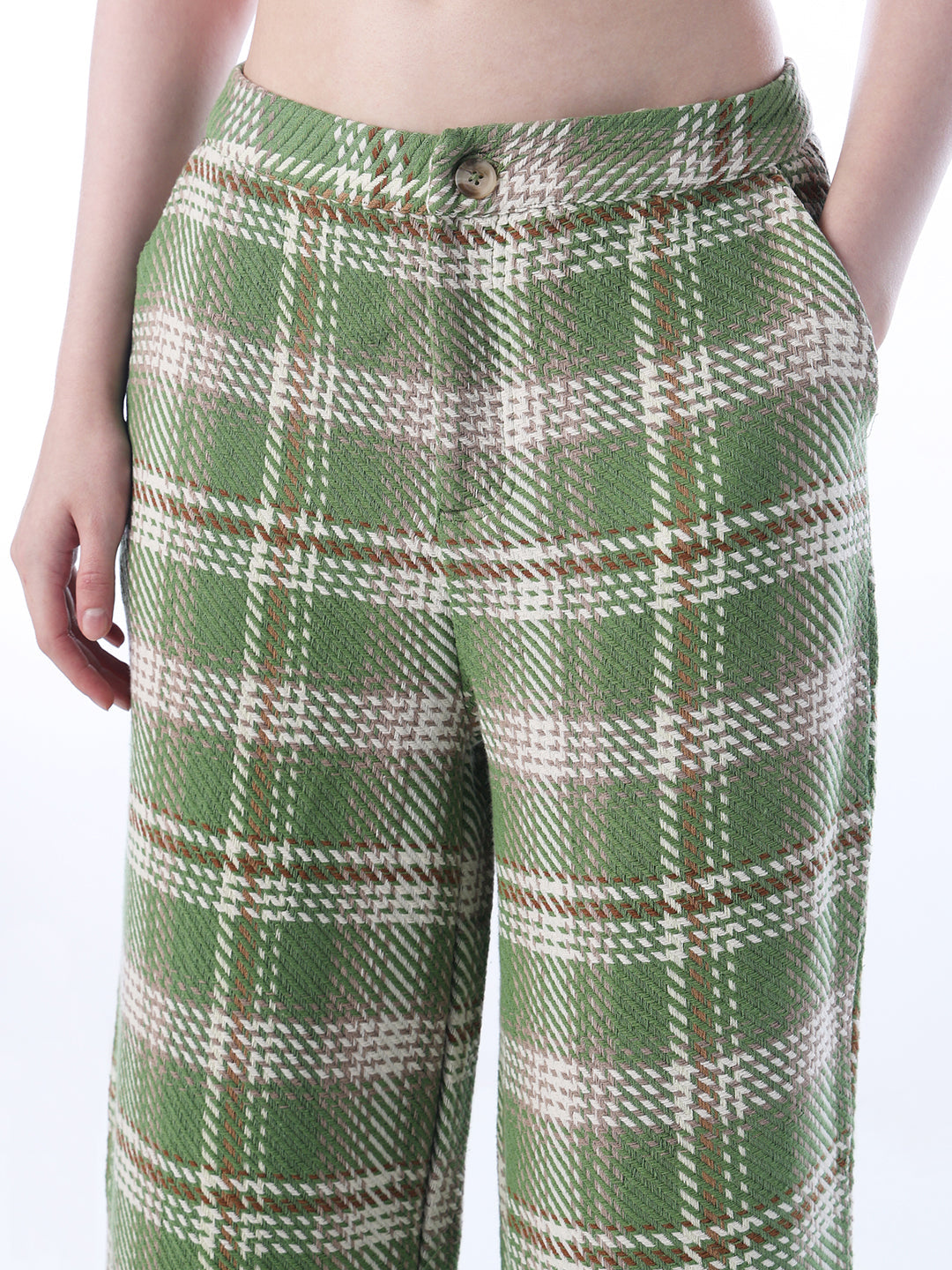 Green Check Print Pants