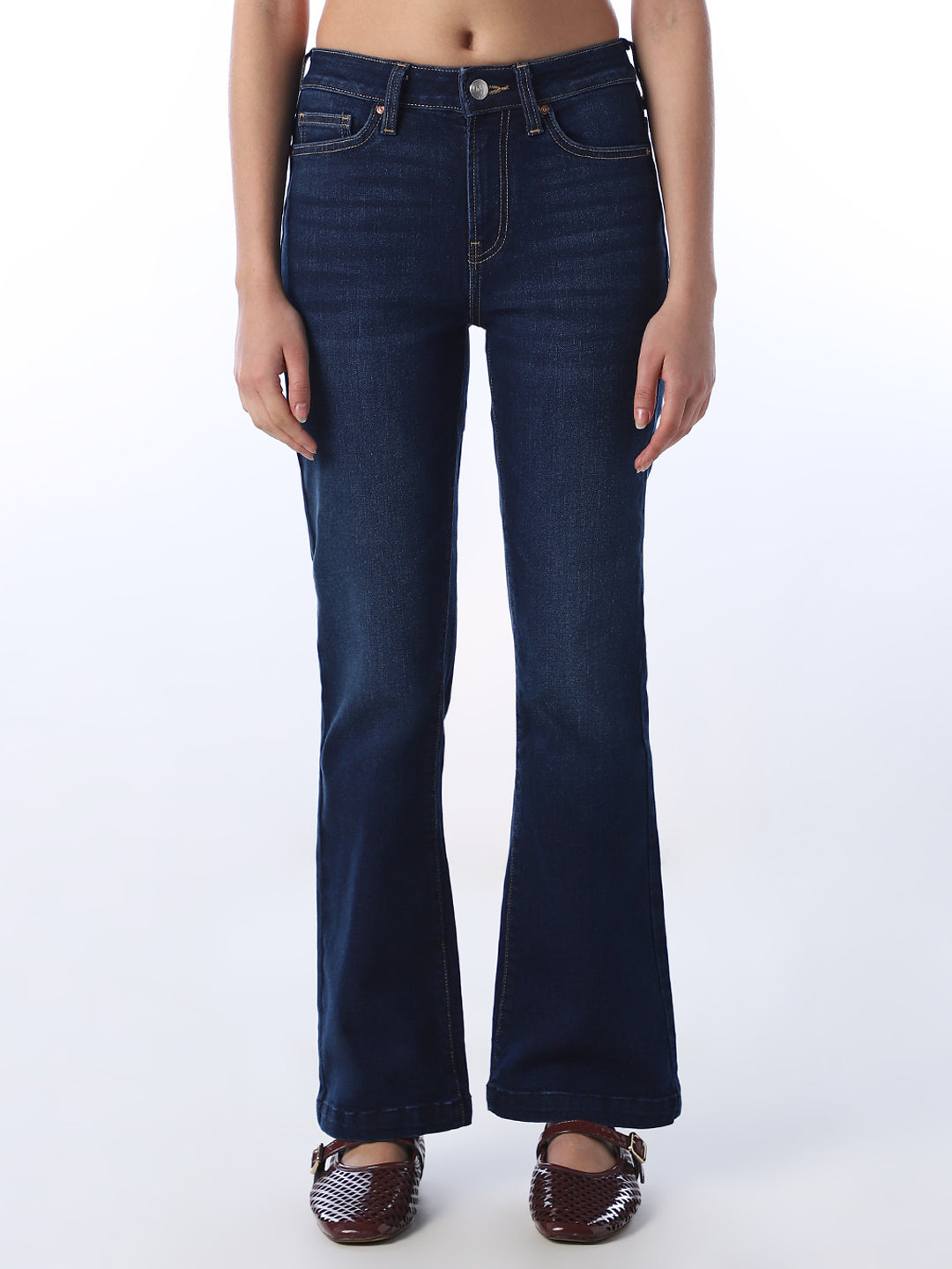High Rise Flora Flared Jeans - Dark Blue