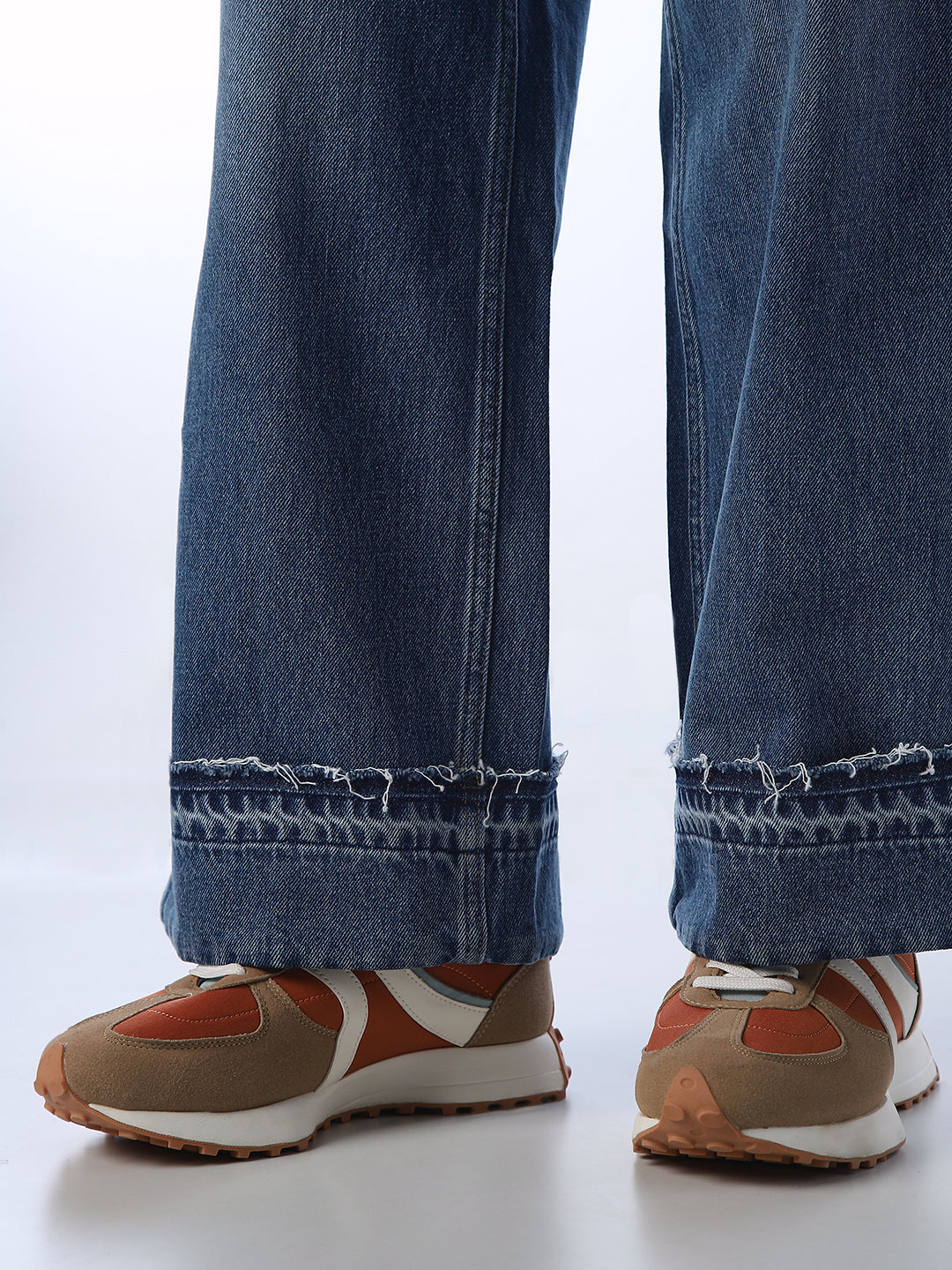 Raw Hem Wide Leg Jeans - Medium Blue