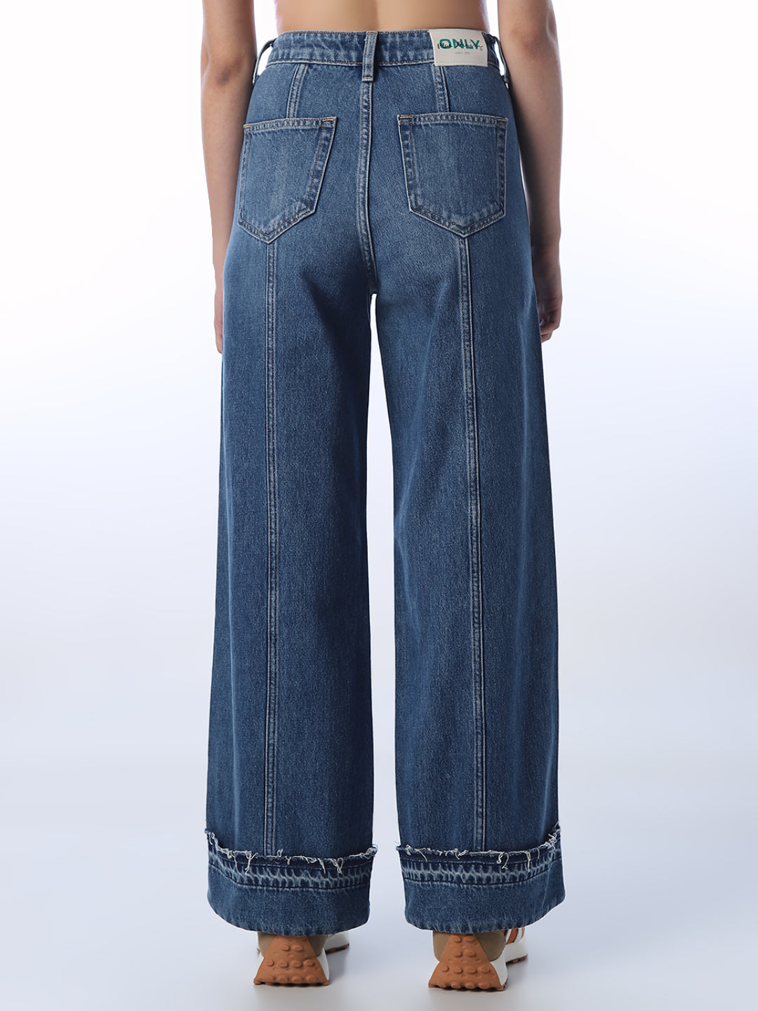 Raw Hem Wide Leg Jeans - Medium Blue