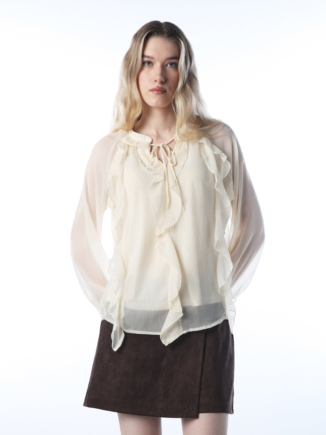 Frill Trim Chiffon Top