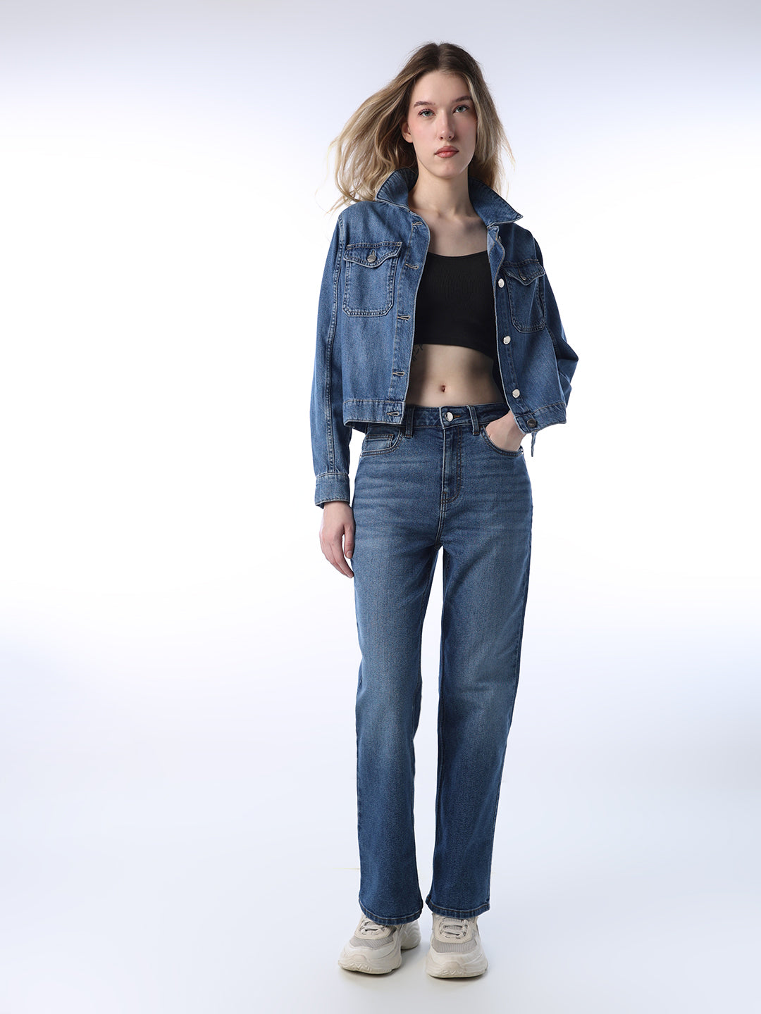 High Rise Straight Fit Jeans - Medium Blue