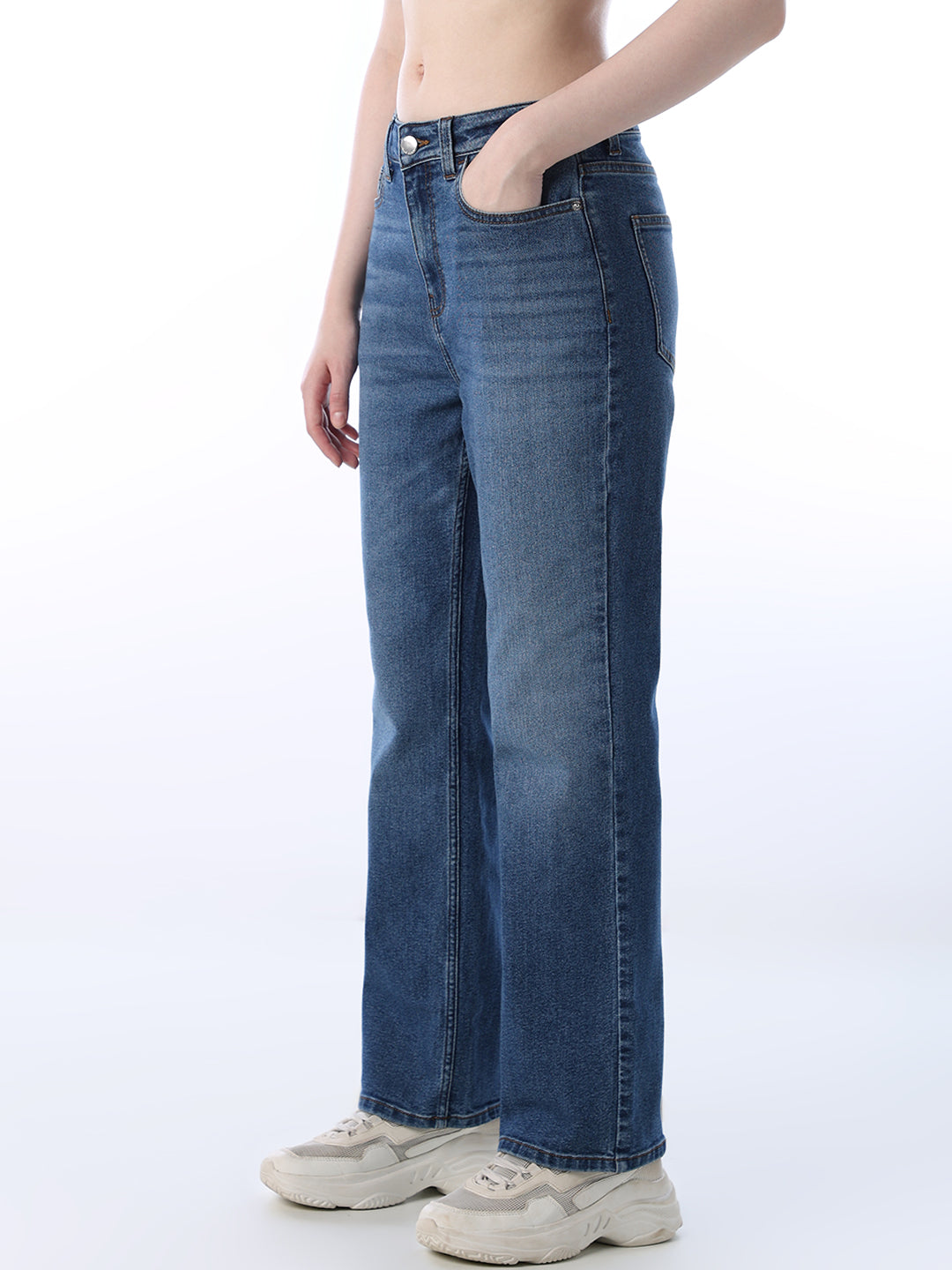 High Rise Straight Fit Jeans - Medium Blue