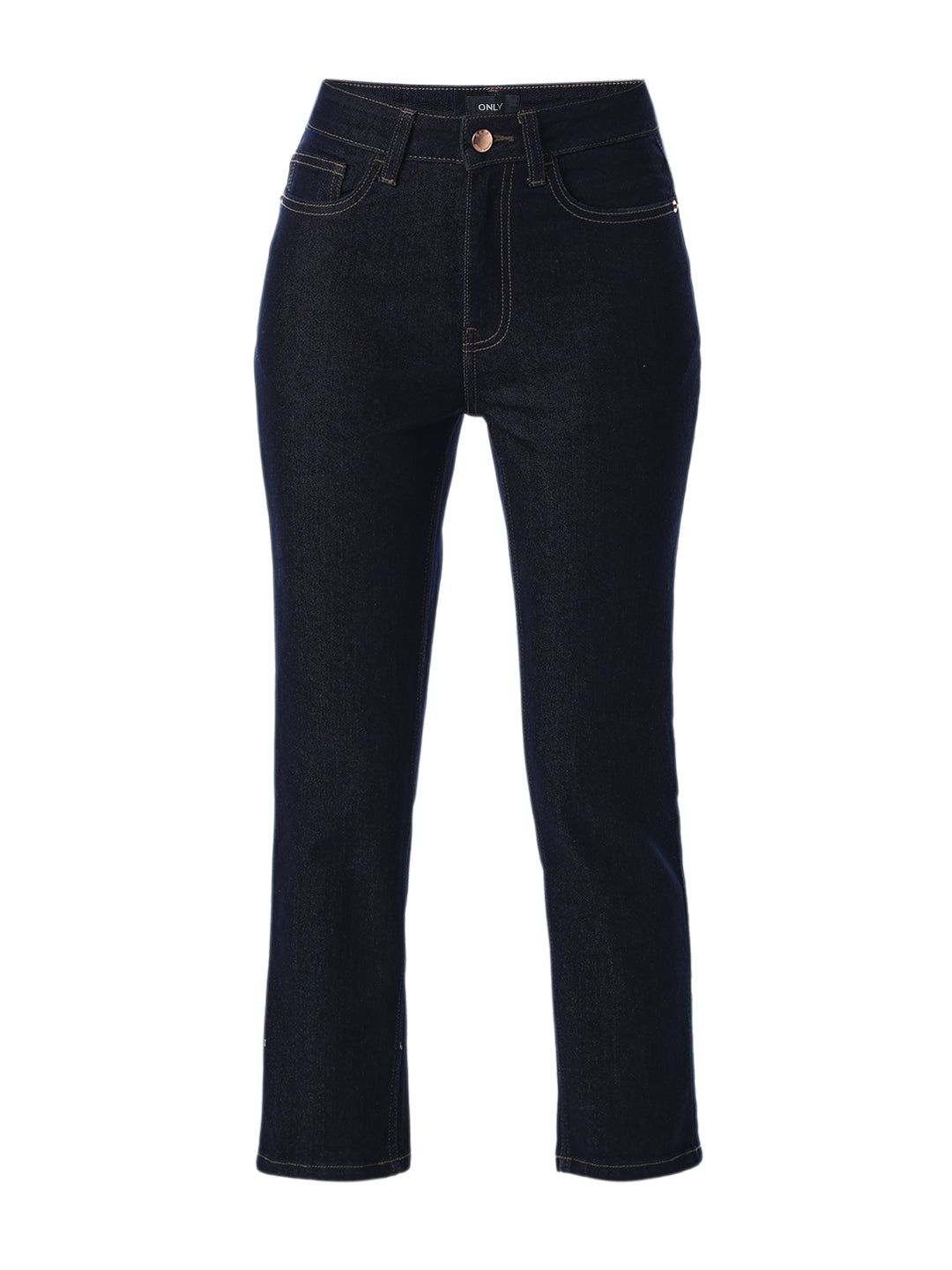 Cropped High Rise Straight Fit Jeans