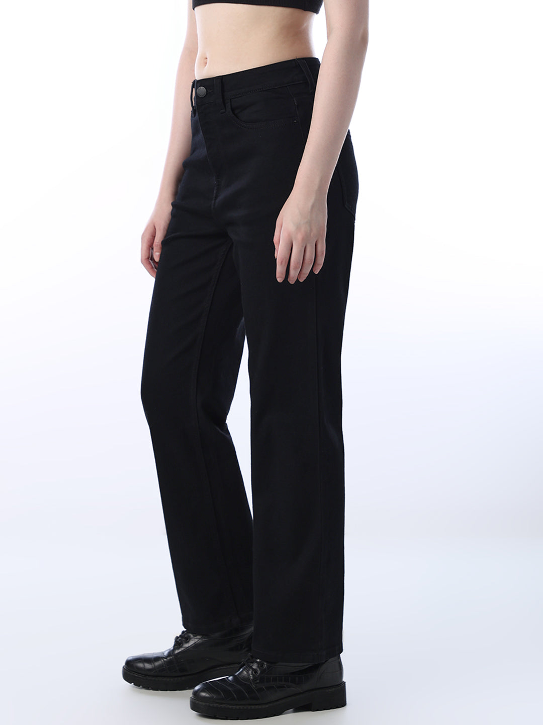 High Rise Troy Straight Fit Black Jeans