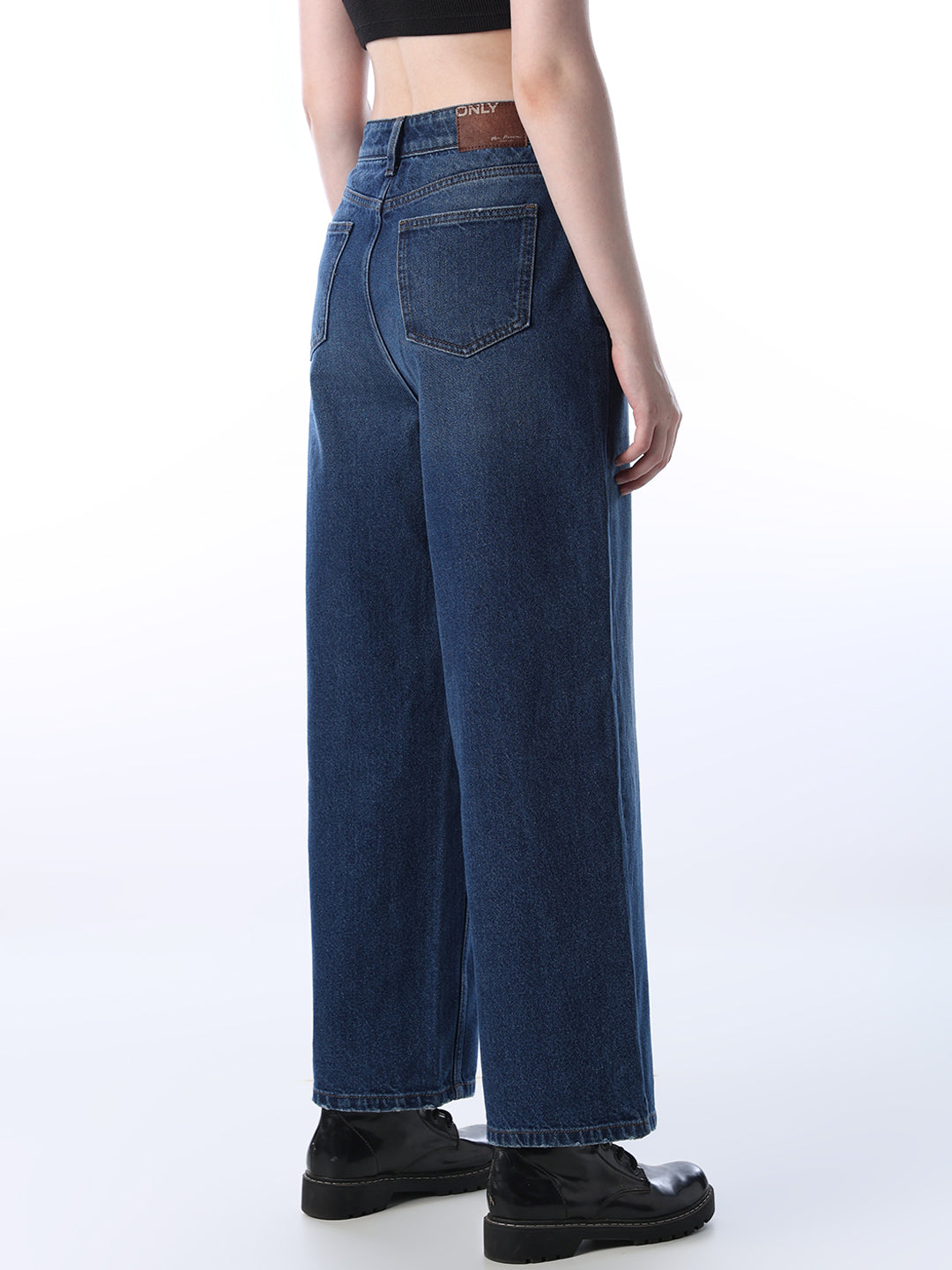 Wide Leg High Rise Jeans - Dark Blue