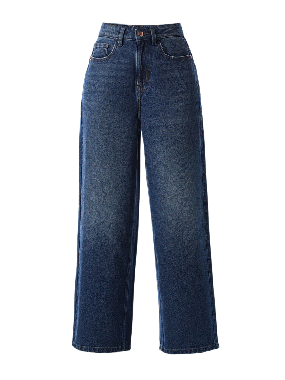 Wide Leg High Rise Jeans - Dark Blue