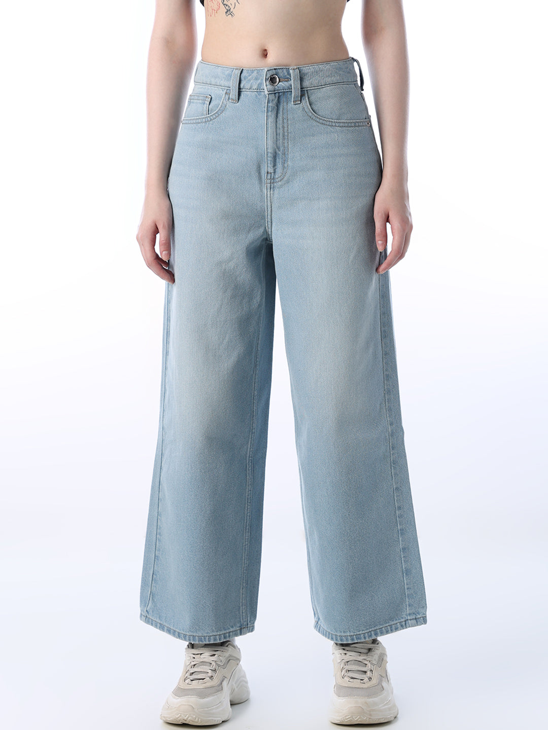 Wide Leg High Rise Jeans - Light Blue