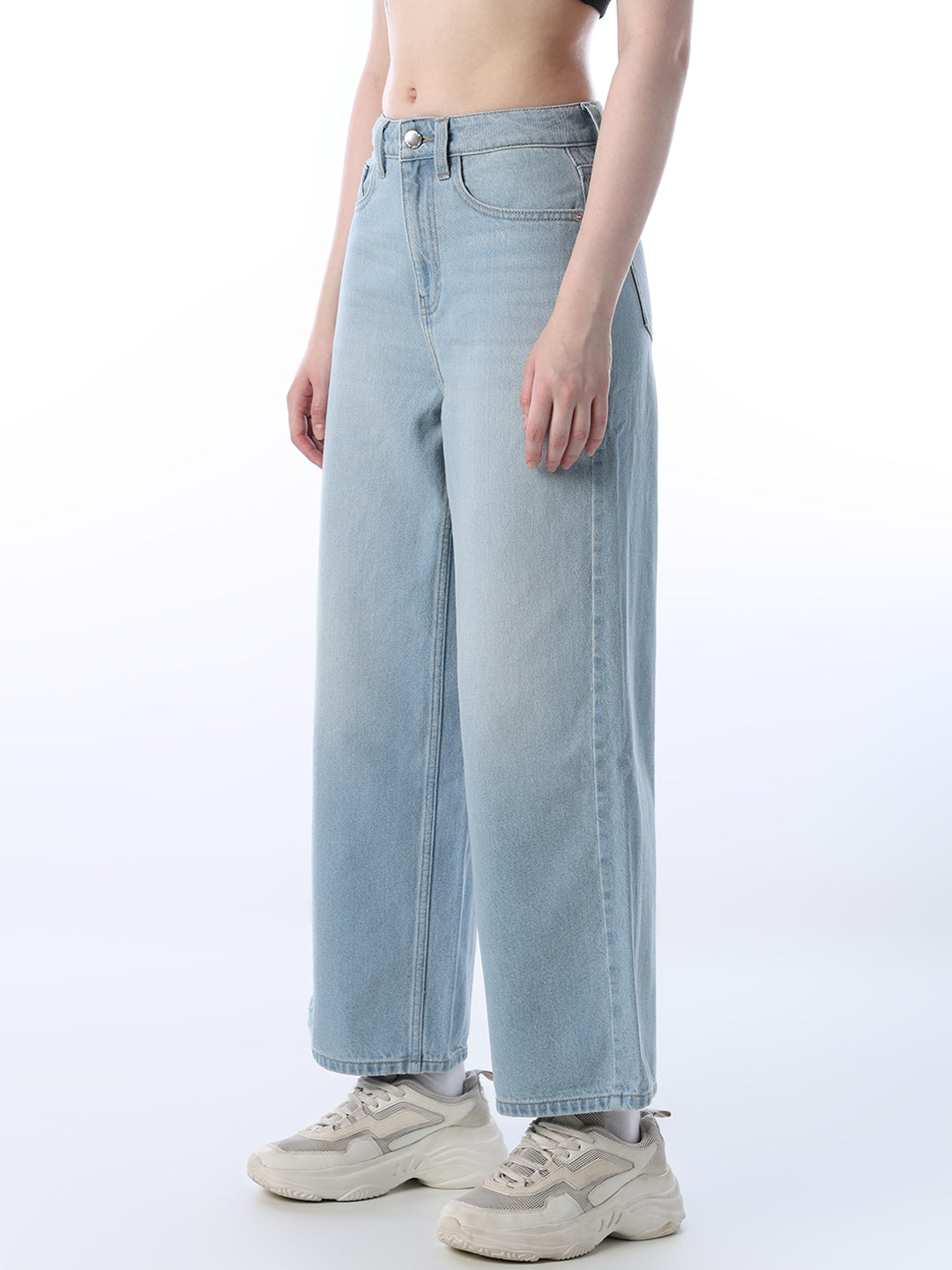 Wide Leg High Rise Jeans - Light Blue