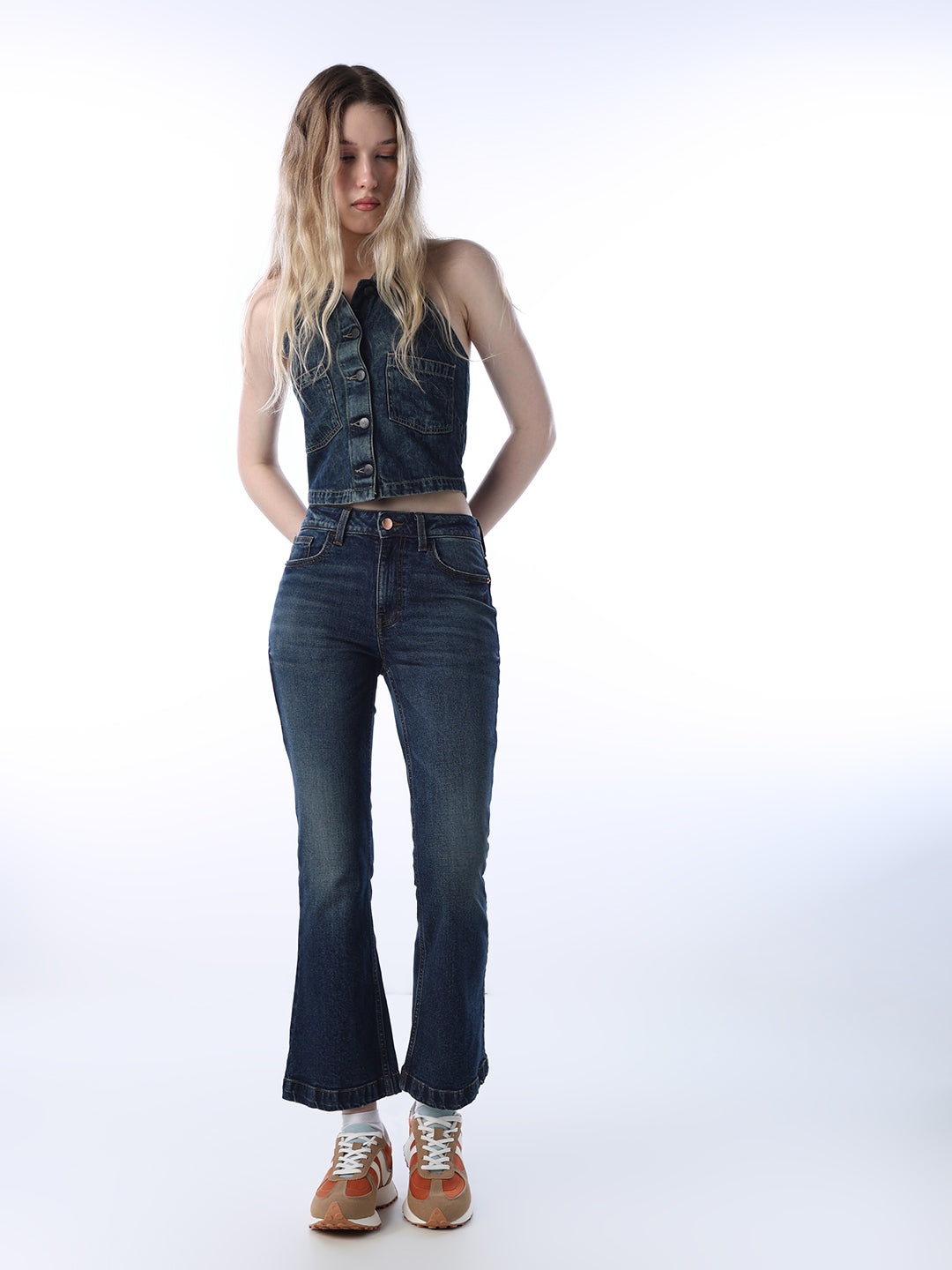 Cropped Flared Jeans - Dark Blue