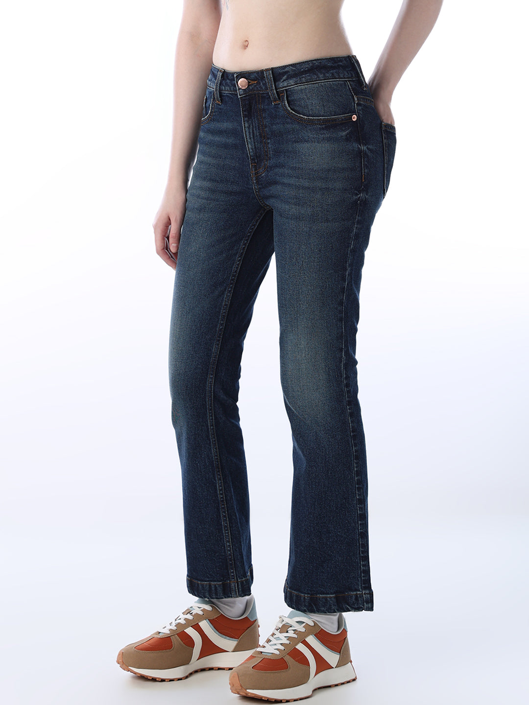 Cropped Flared Jeans - Dark Blue