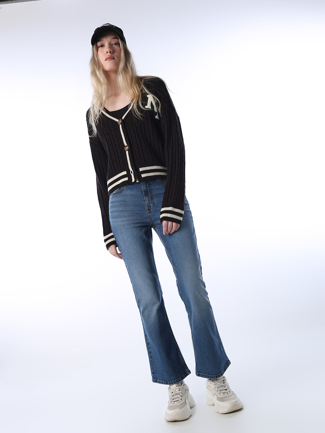 Flared High Rise Jeans - Medium Blue