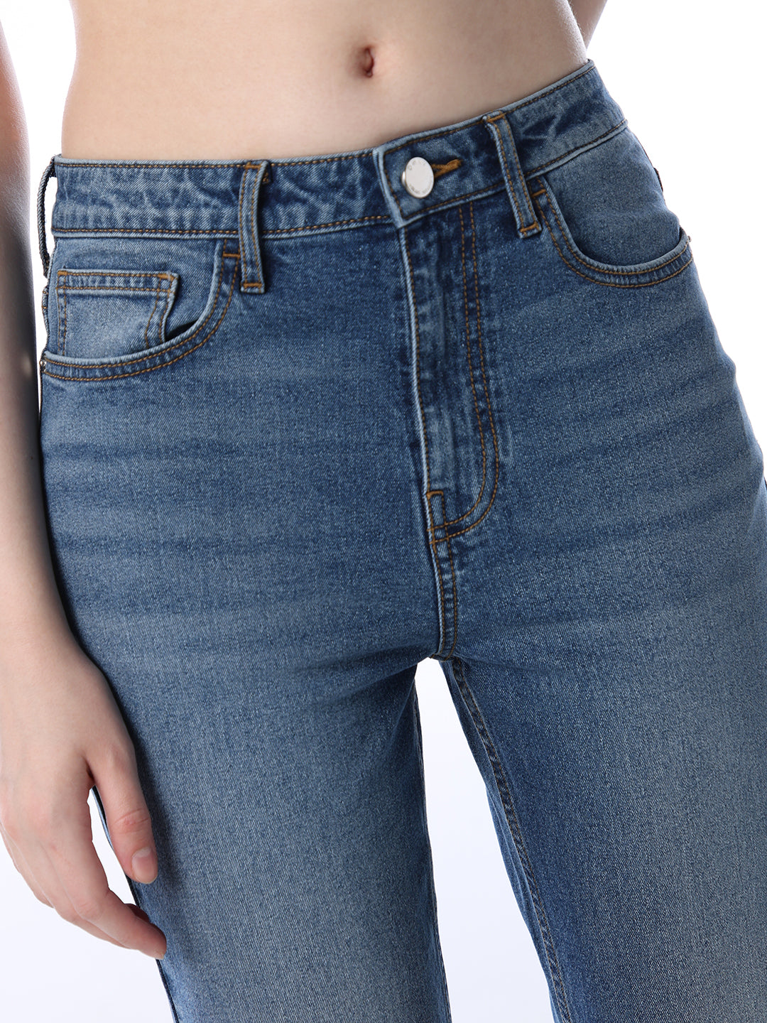 Flared High Rise Jeans - Medium Blue