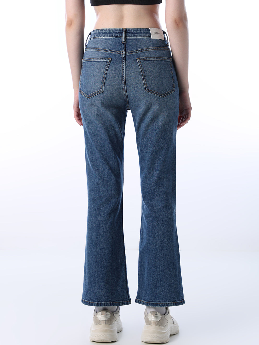 Flared High Rise Jeans - Medium Blue