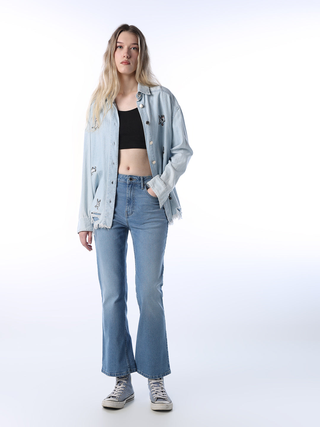 Flared High Rise Jeans - Light Blue