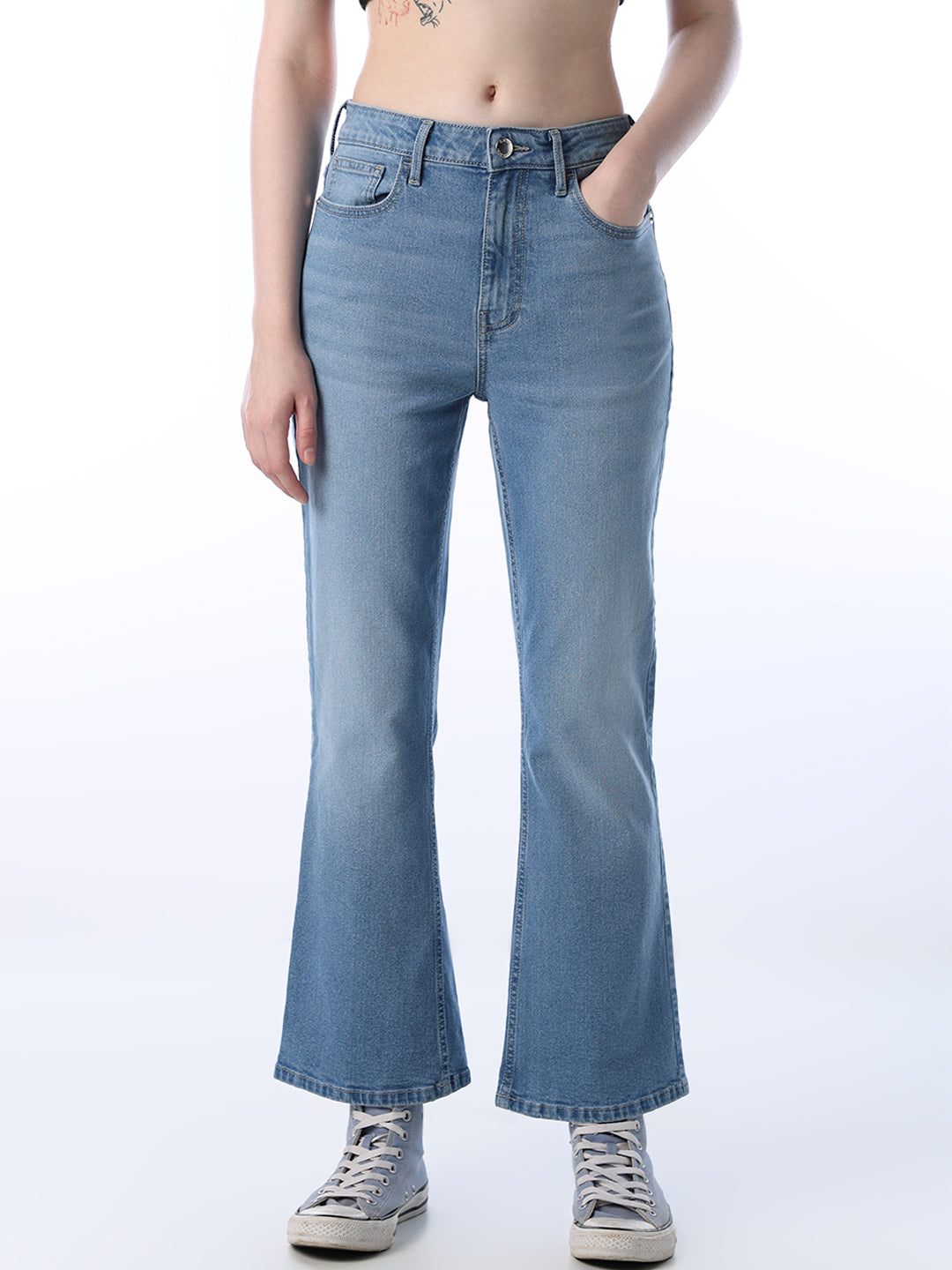 Flared High Rise Jeans - Light Blue