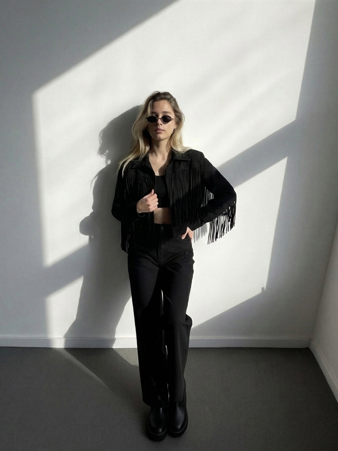 Wide Leg High Rise Jeans - Black