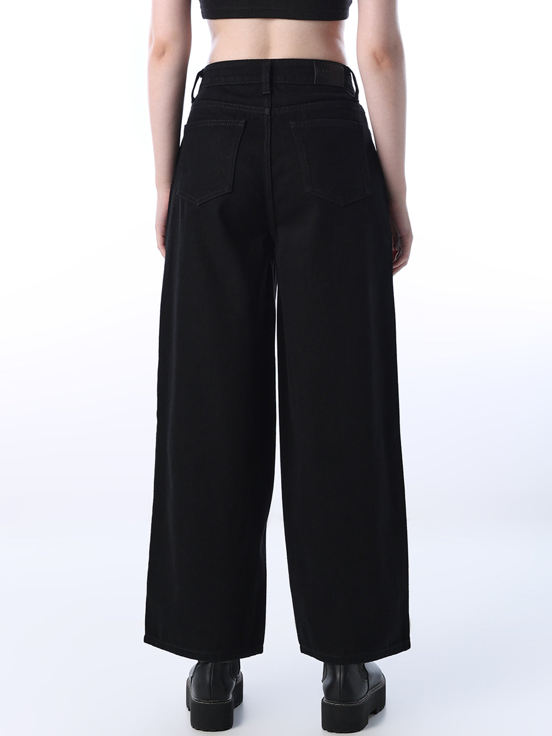 Wide Leg High Rise Jeans - Black