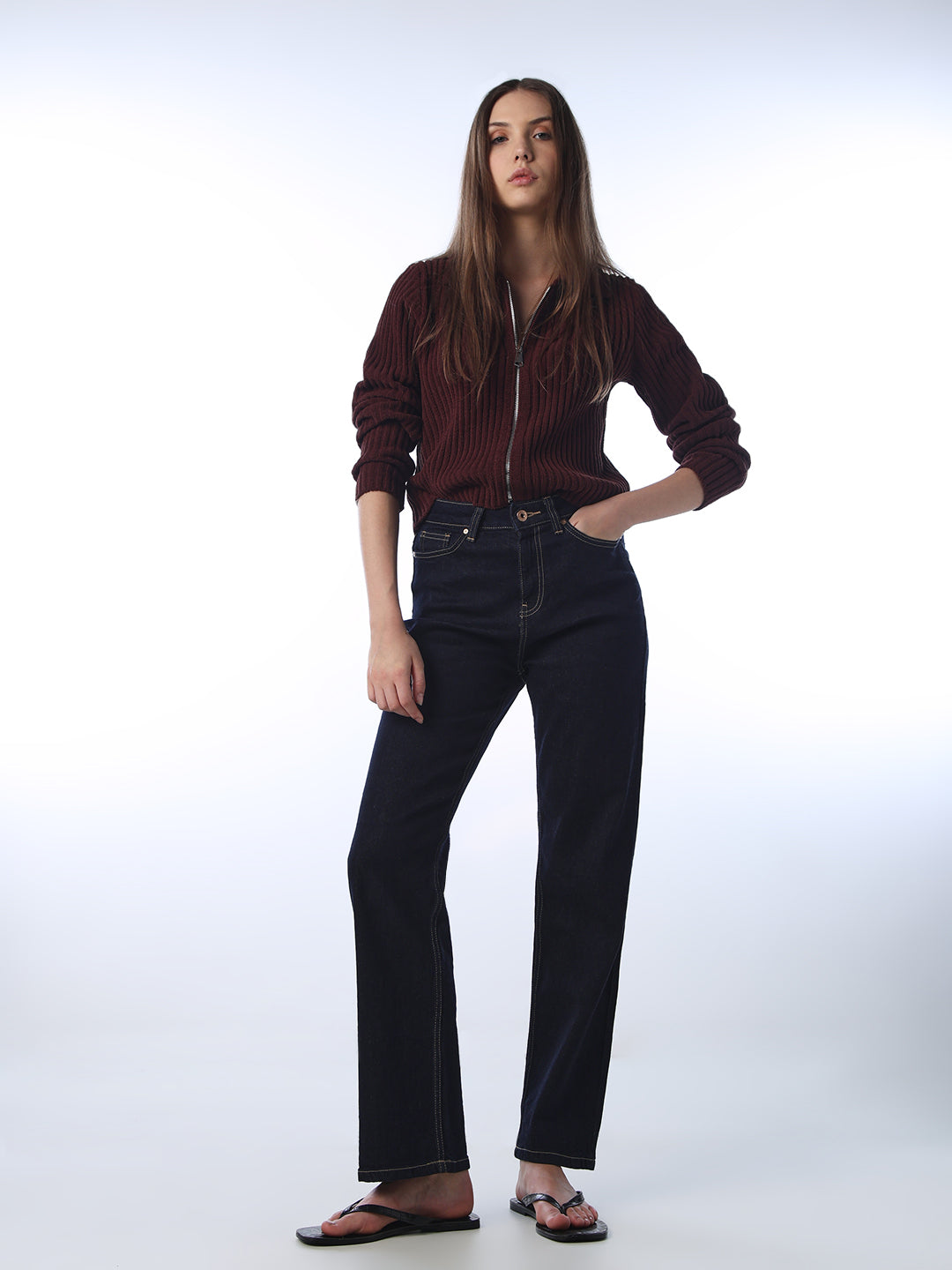 Contrast Stitch Straight Fit Jeans