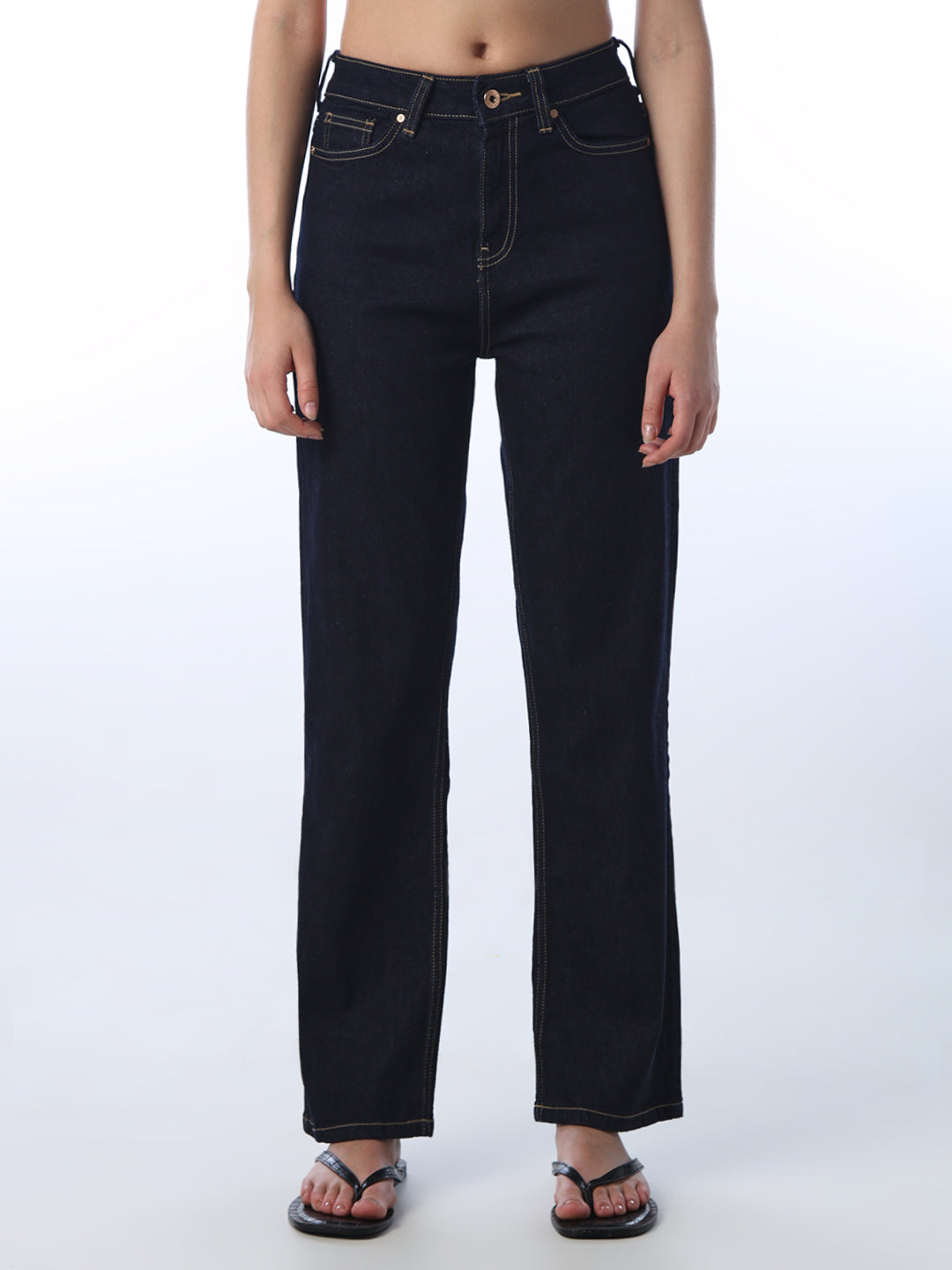 Contrast Stitch Straight Fit Jeans
