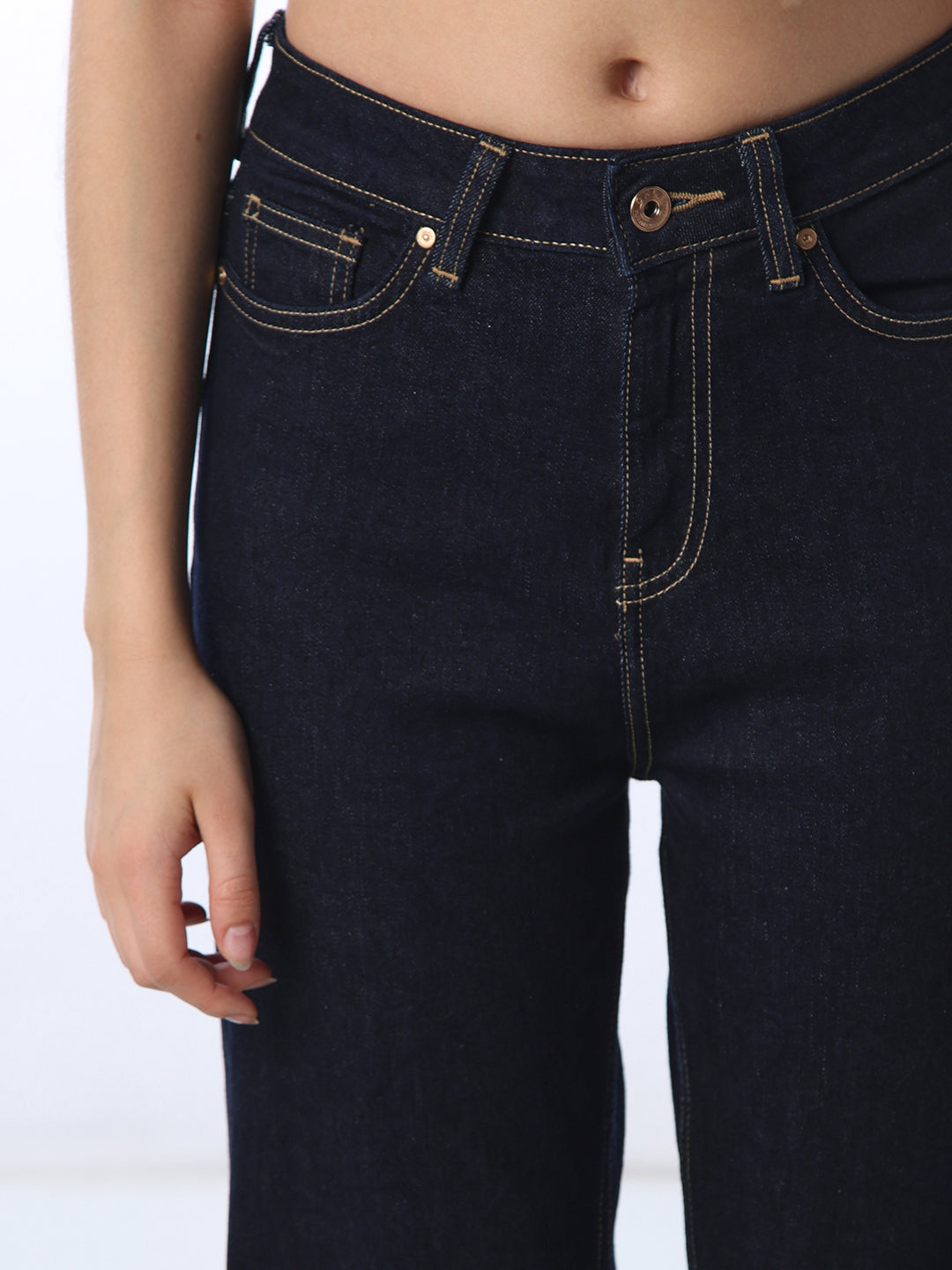 Contrast Stitch Straight Fit Jeans