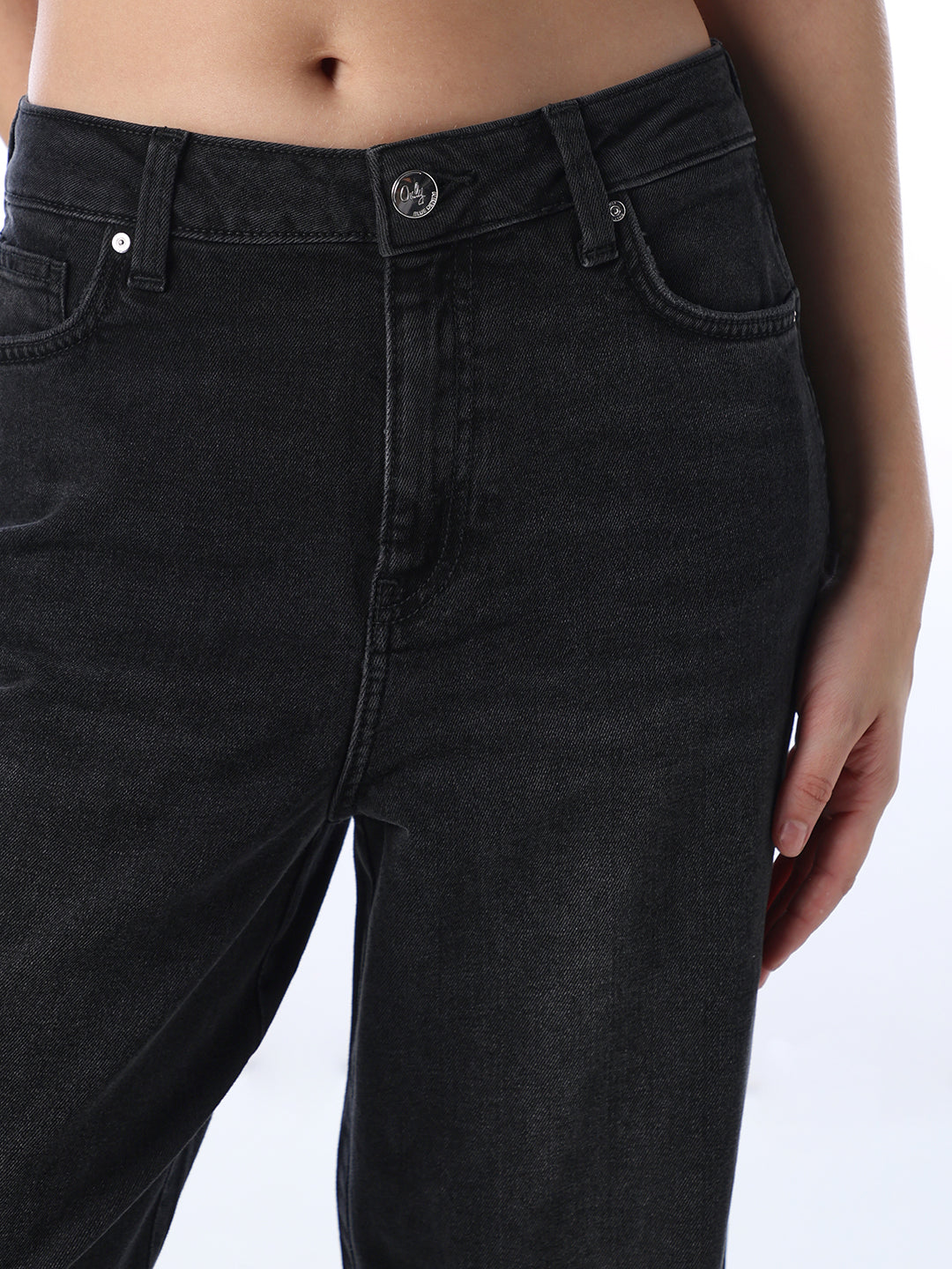 Dark Grey High Rise Straight Fit Jeans