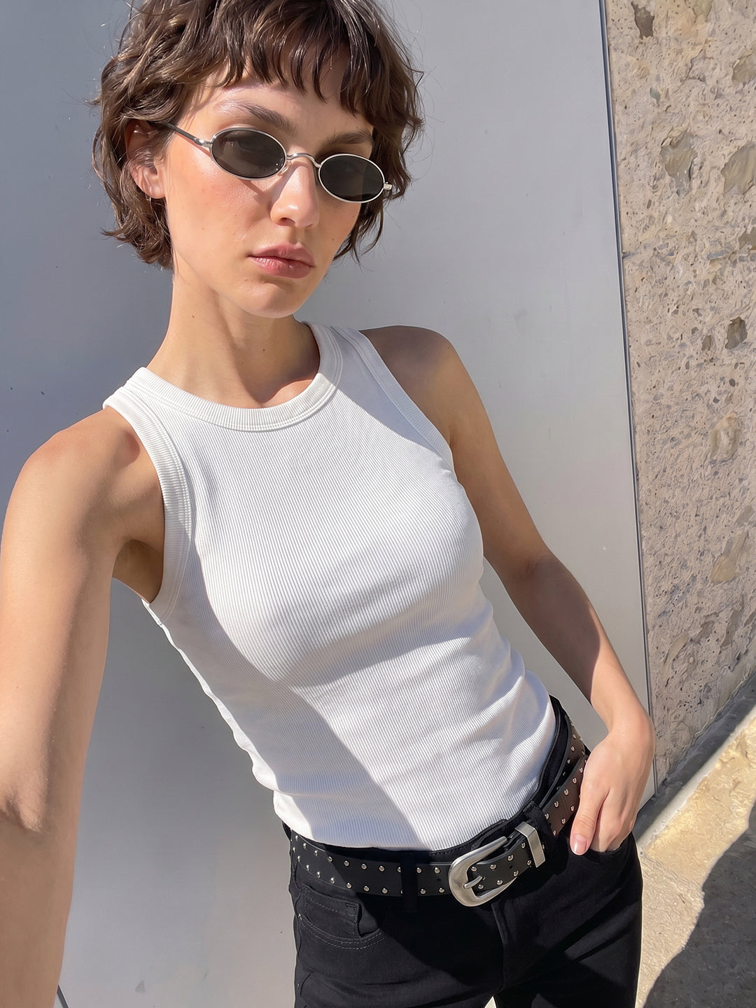 White Ribbed Tank Top