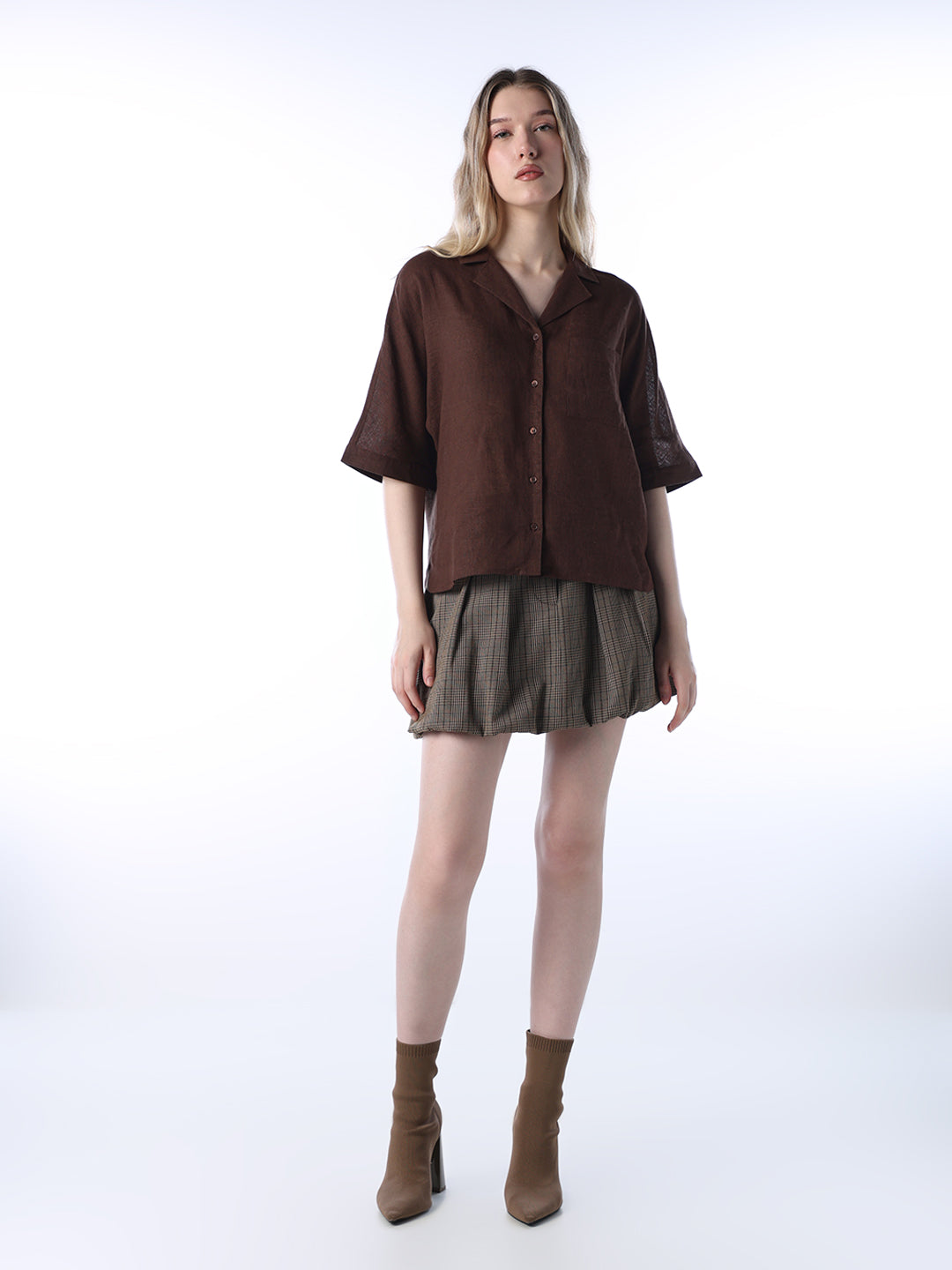 Brown Flared Sleeves Linen Shirt