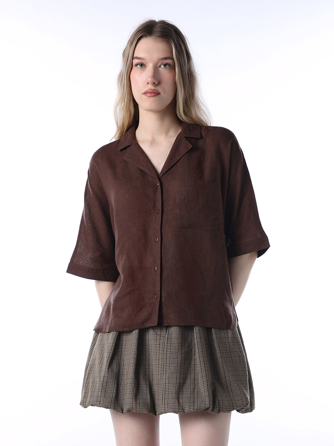Brown Flared Sleeves Linen Shirt