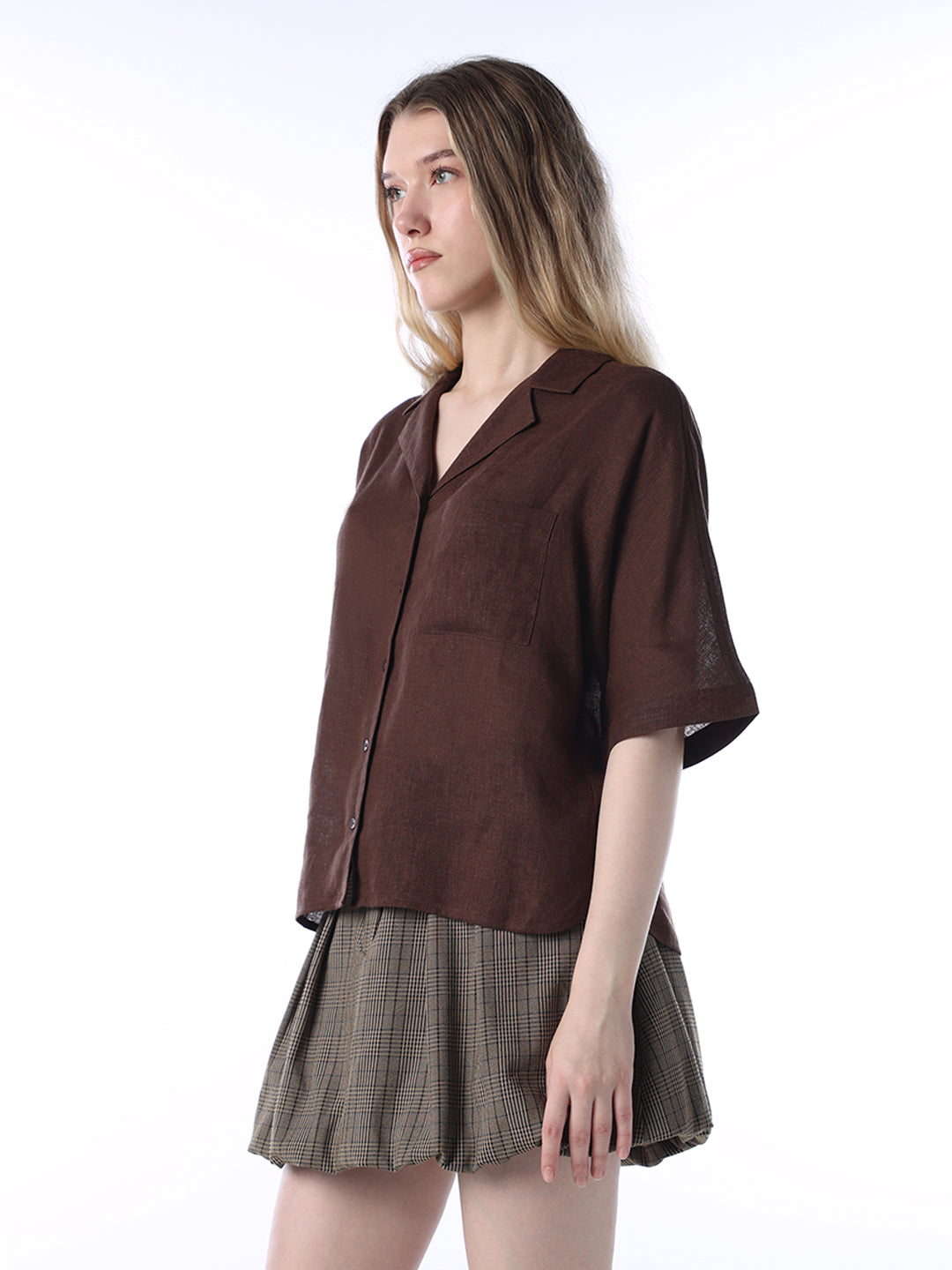 Brown Flared Sleeves Linen Shirt