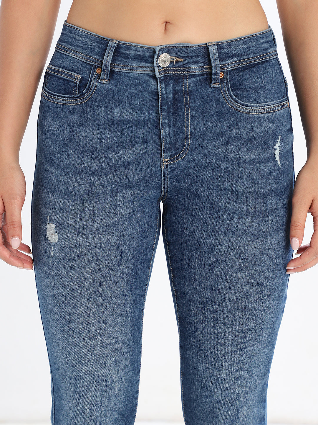 Blue Mildly Distressed Skinny Jeans