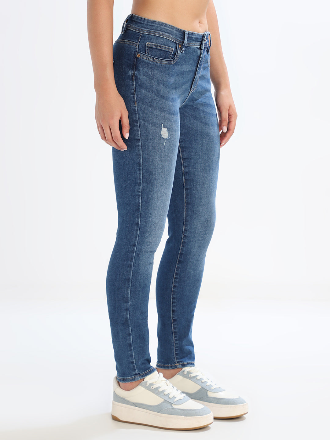 Blue Mildly Distressed Skinny Jeans