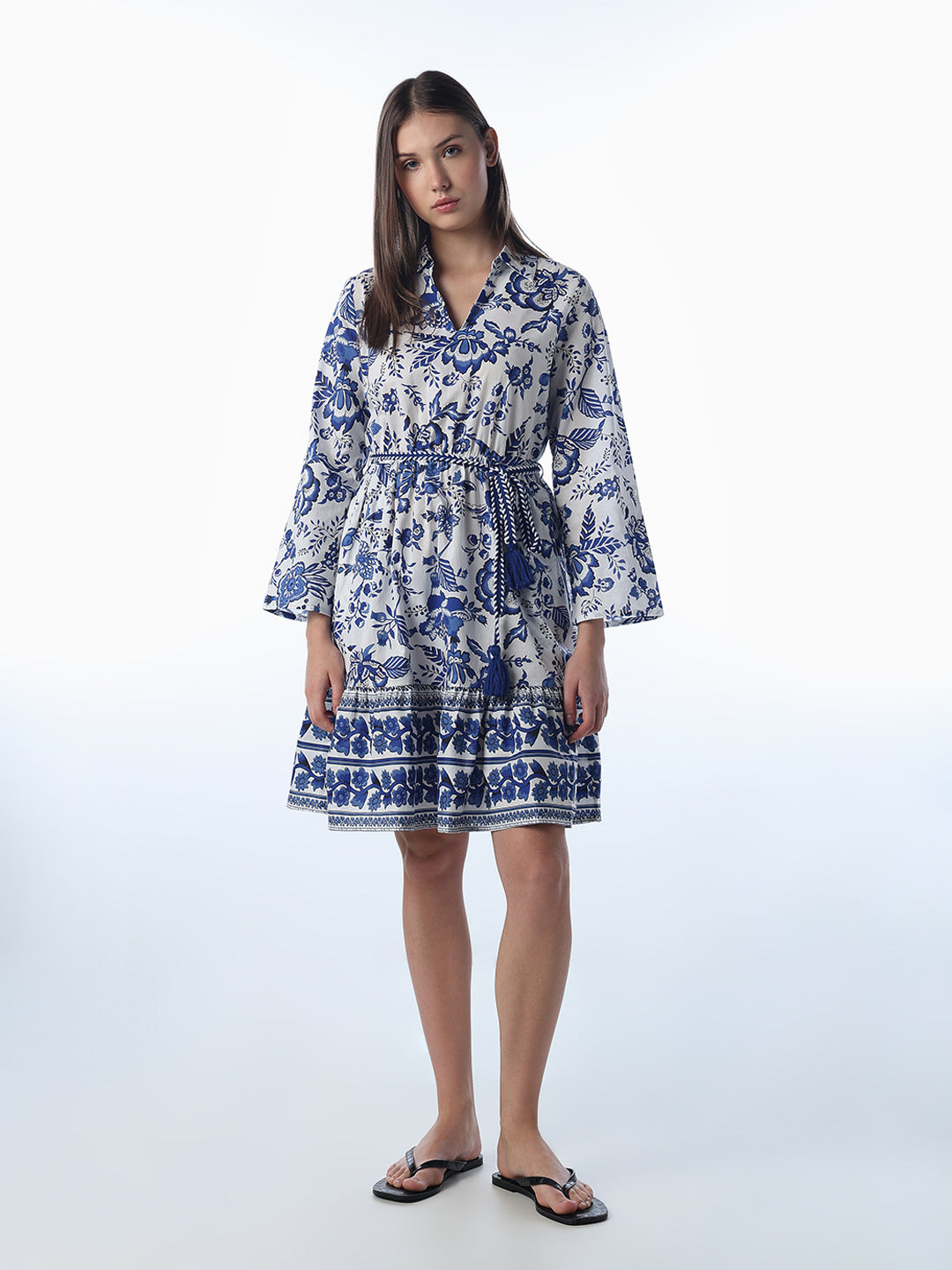 Light Blue Floral Fit & Flare Dress