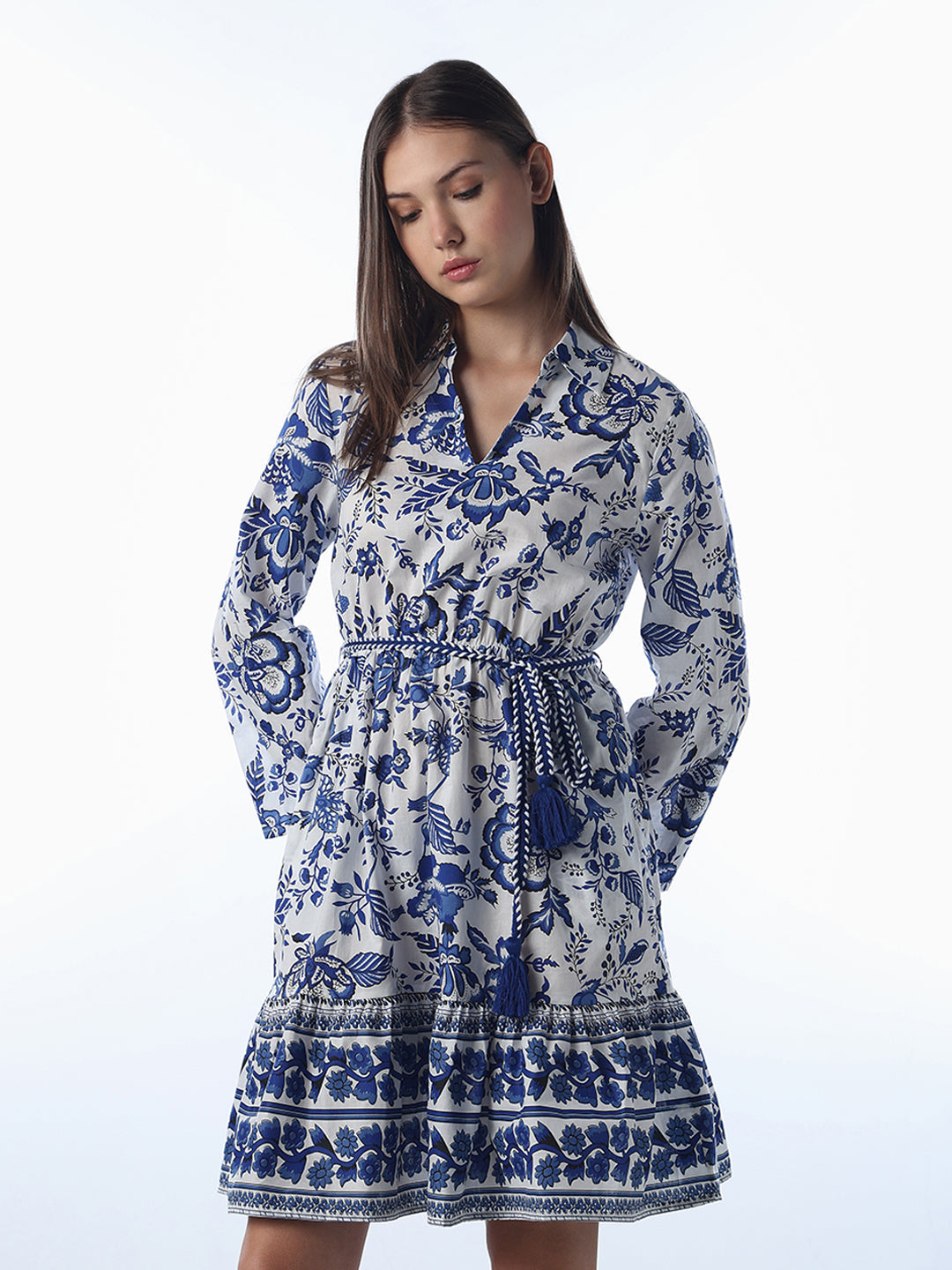 Light Blue Floral Fit & Flare Dress