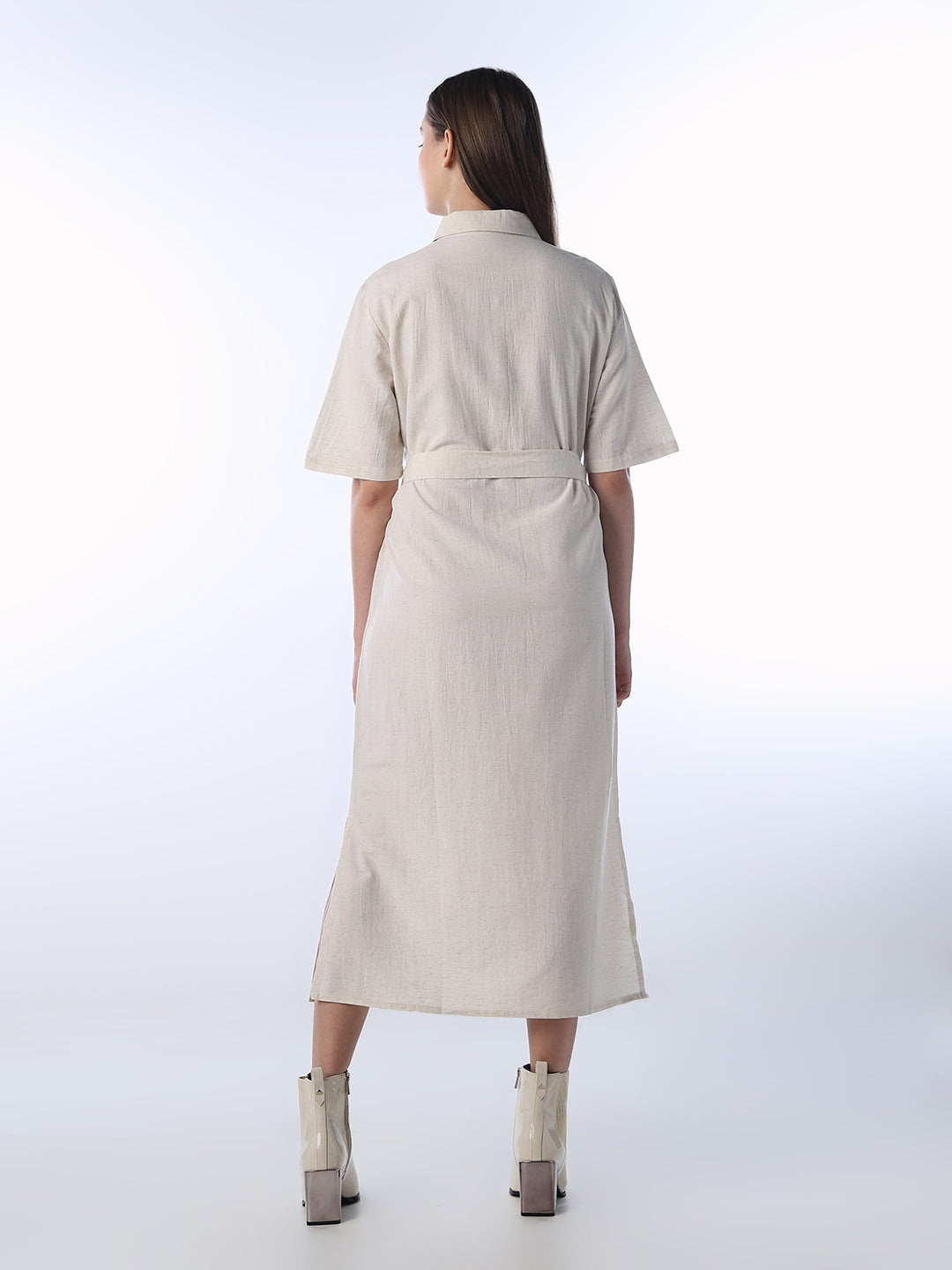 Linen Blend Midi Shirt Dress