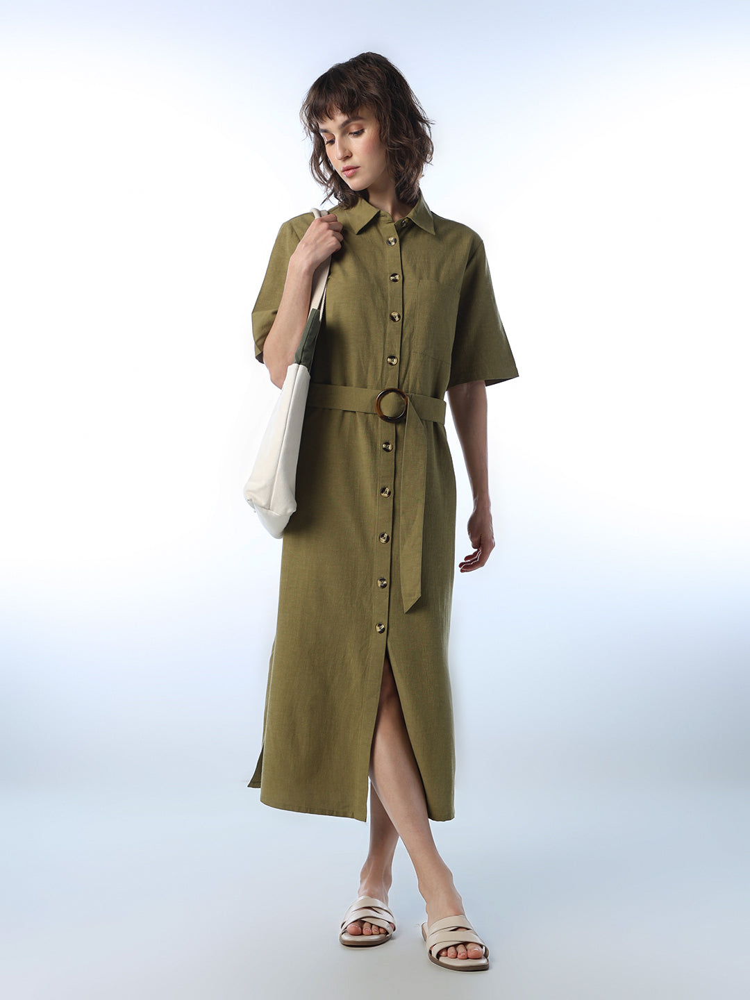 Belted Midi Shirt Dress