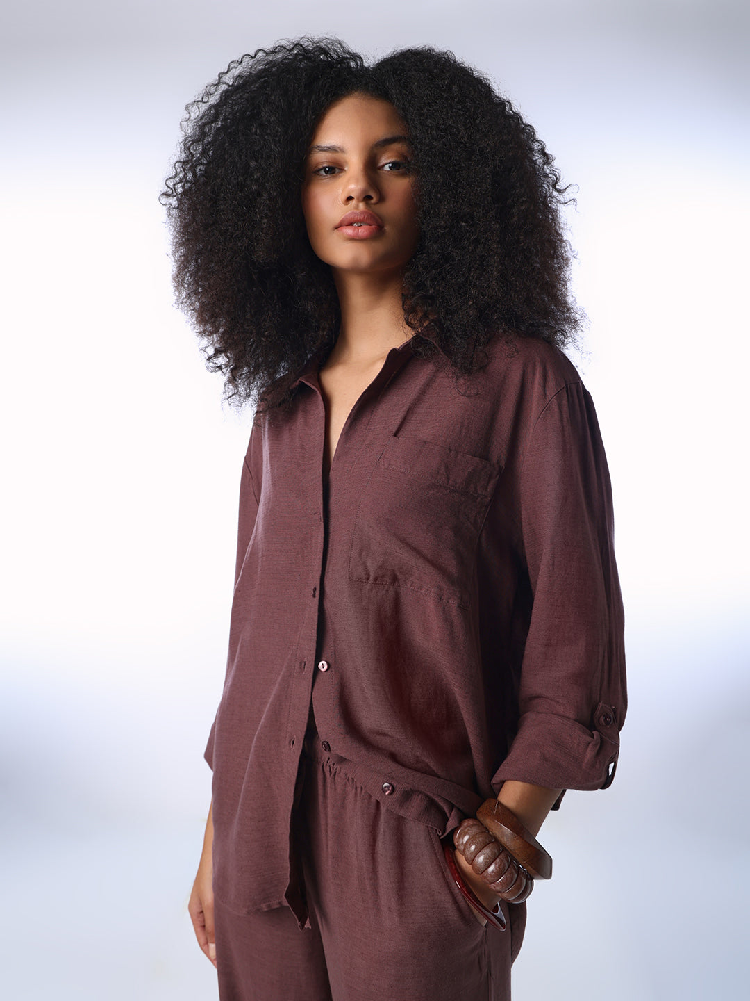 Linen Blend Full Sleeves Shirt - XS