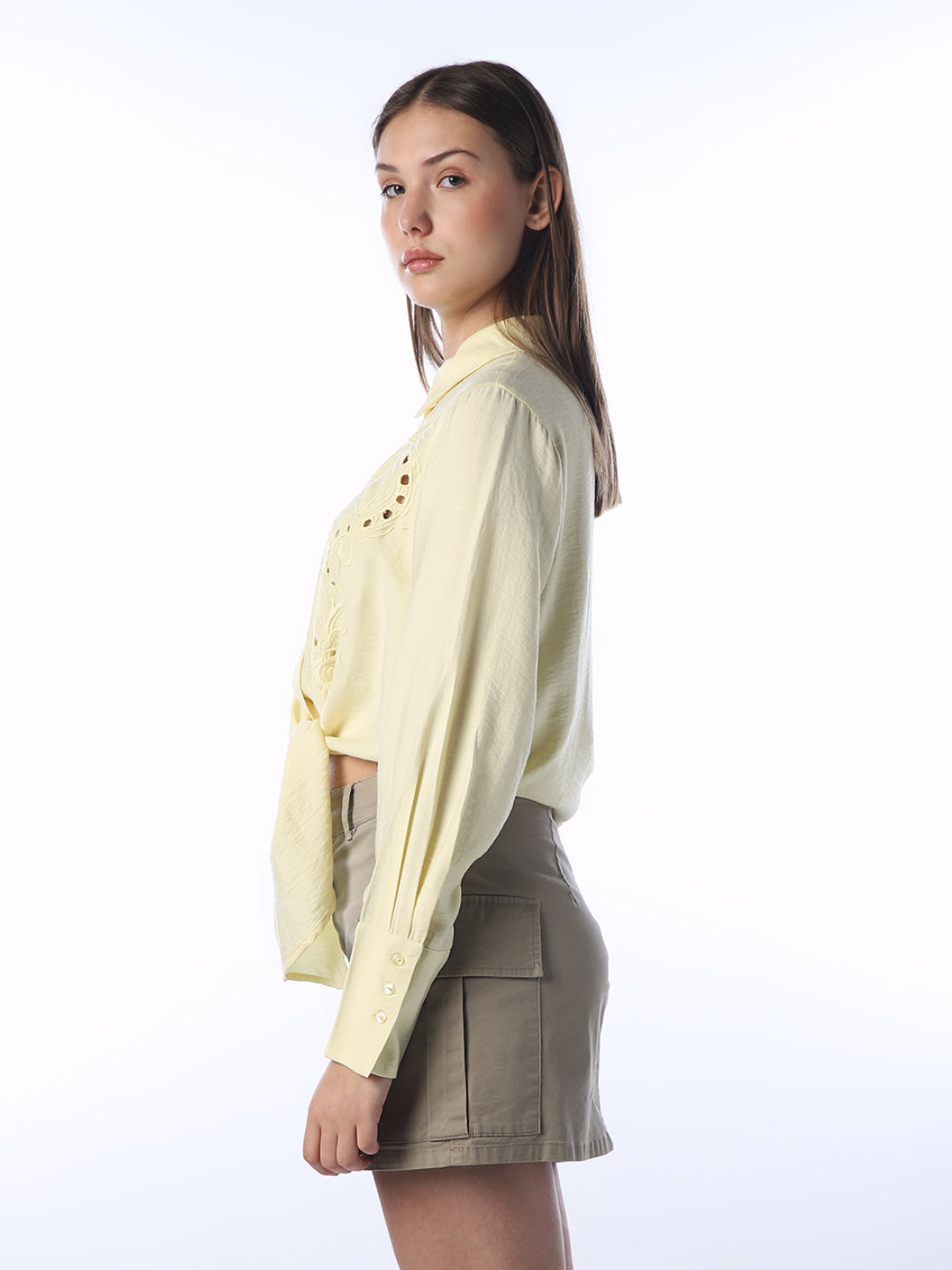 Embroidered Cropped Tie Shirt