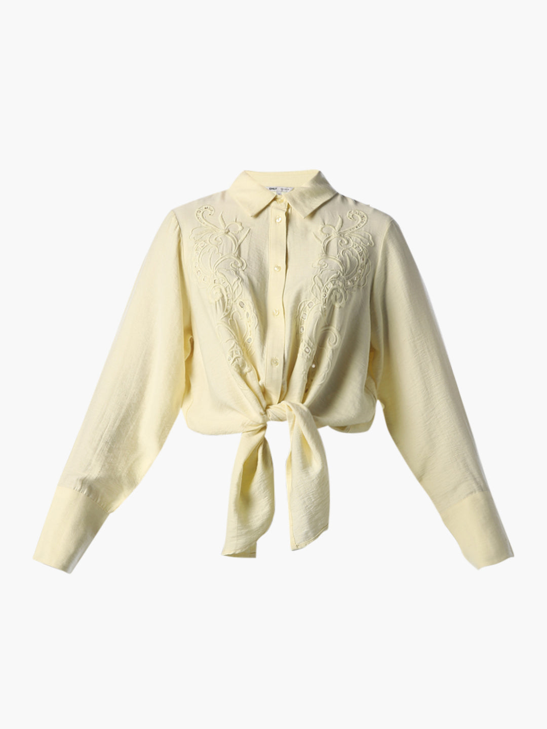 Embroidered Cropped Tie Shirt