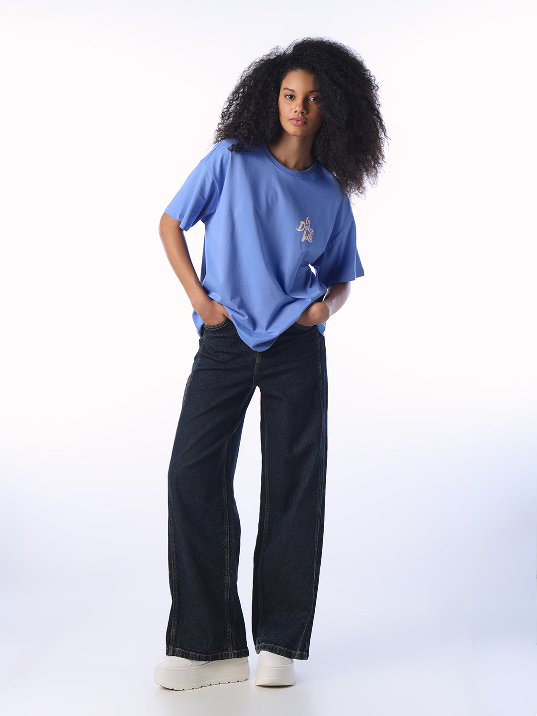 Organic Cotton Printed Oversized T-shirt - Blue