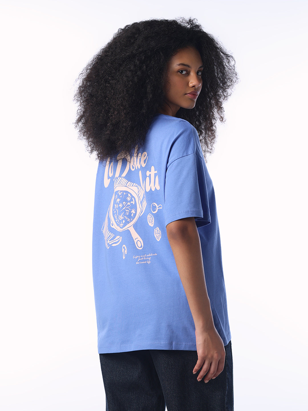 Organic Cotton Printed Oversized T-shirt - Blue
