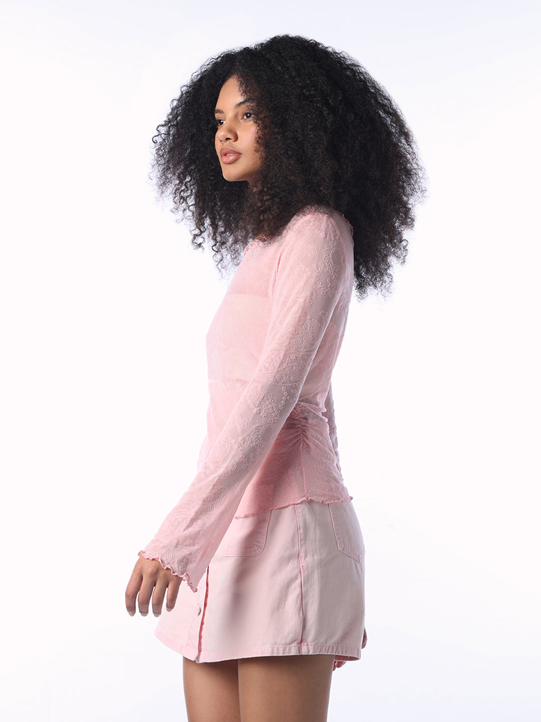 Pink Boatneck Ruched Top