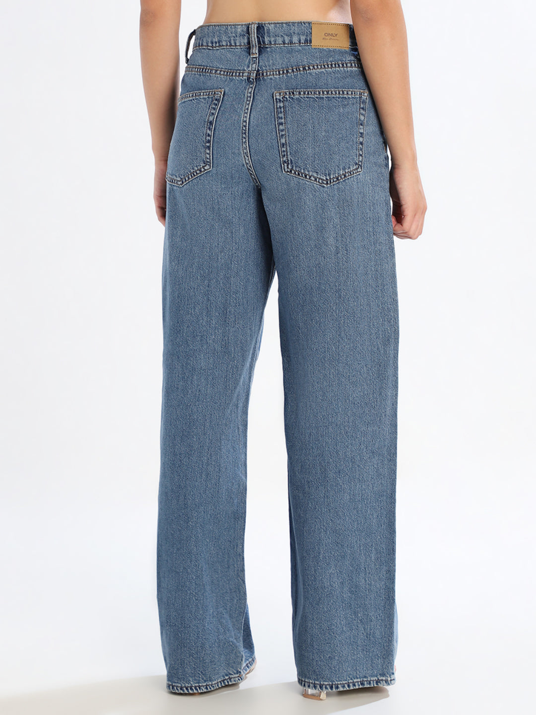 Blue Uneven Closure Wide Leg Jeans