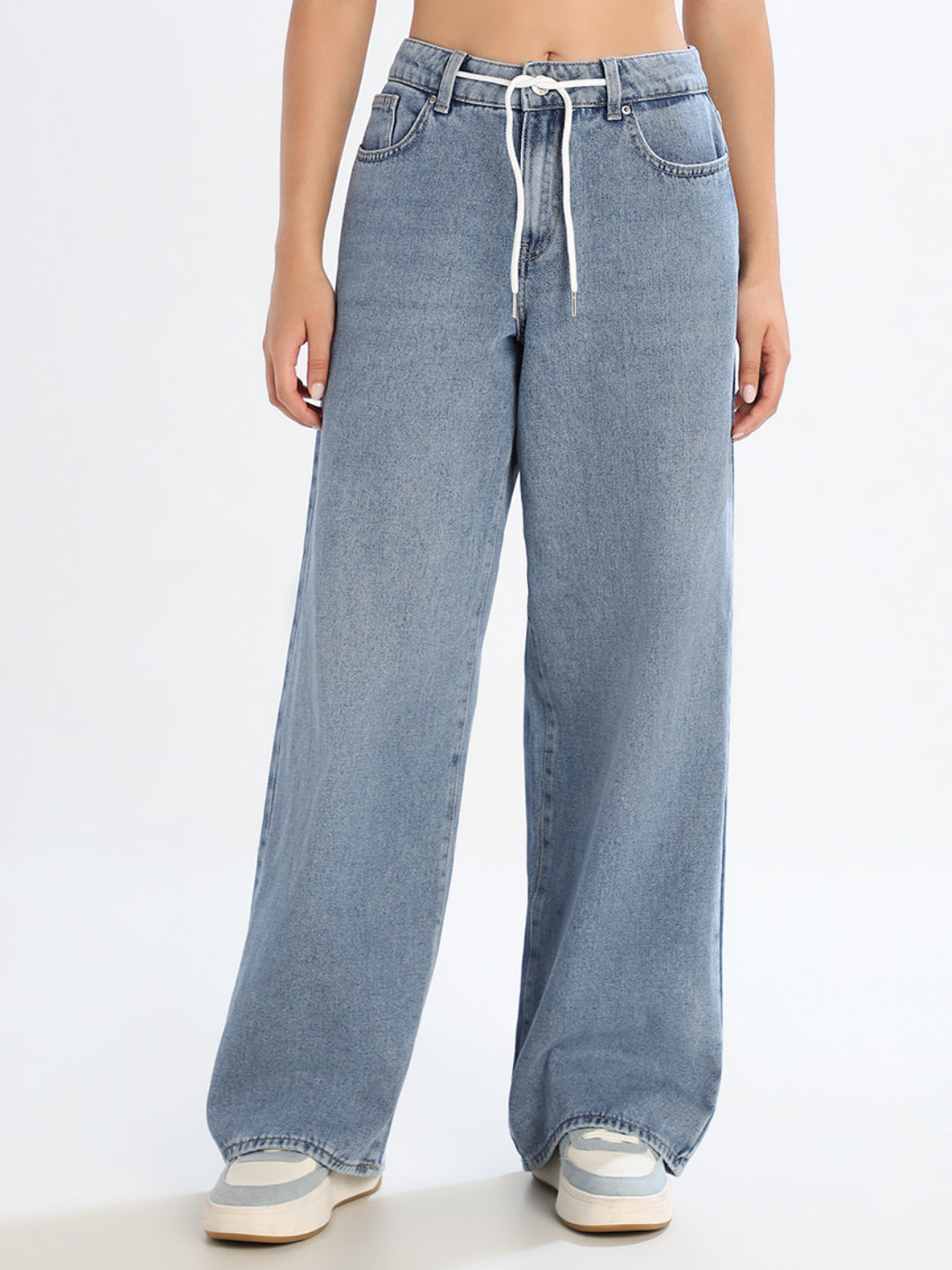 Light Blue Drawstring Wide Leg Jeans