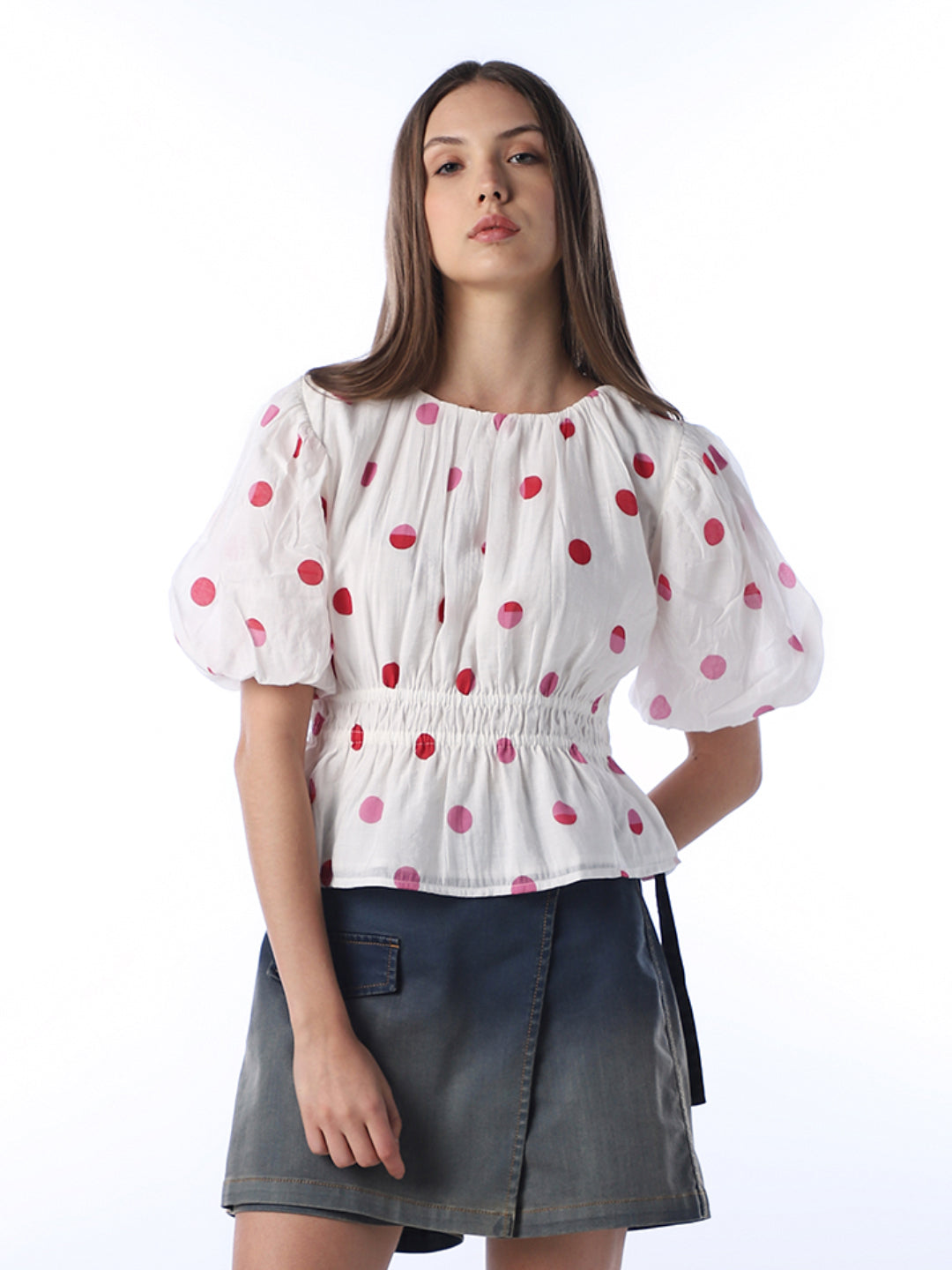 Polka Dot Puff Sleeves Top