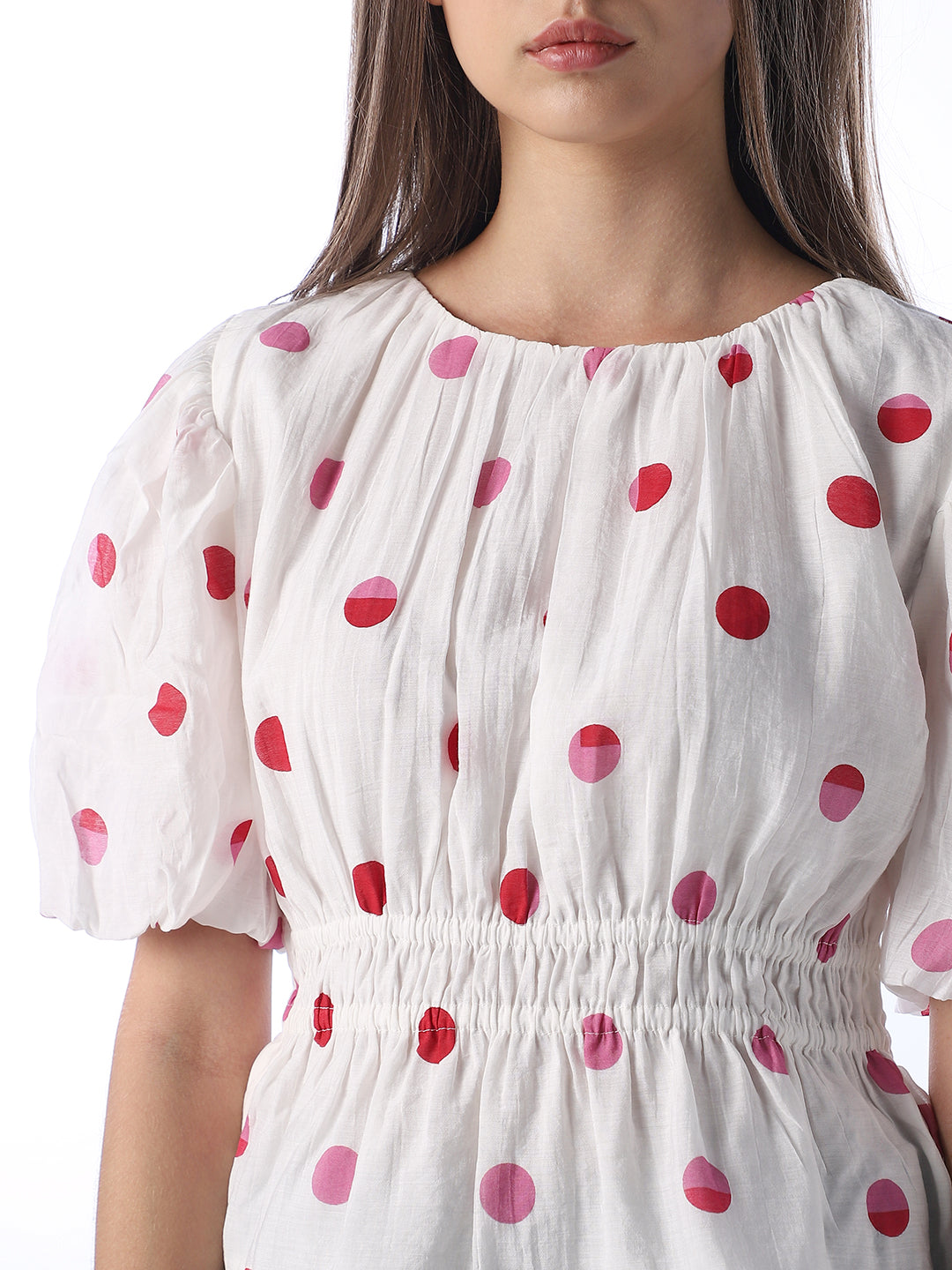 Polka Dot Puff Sleeves Top