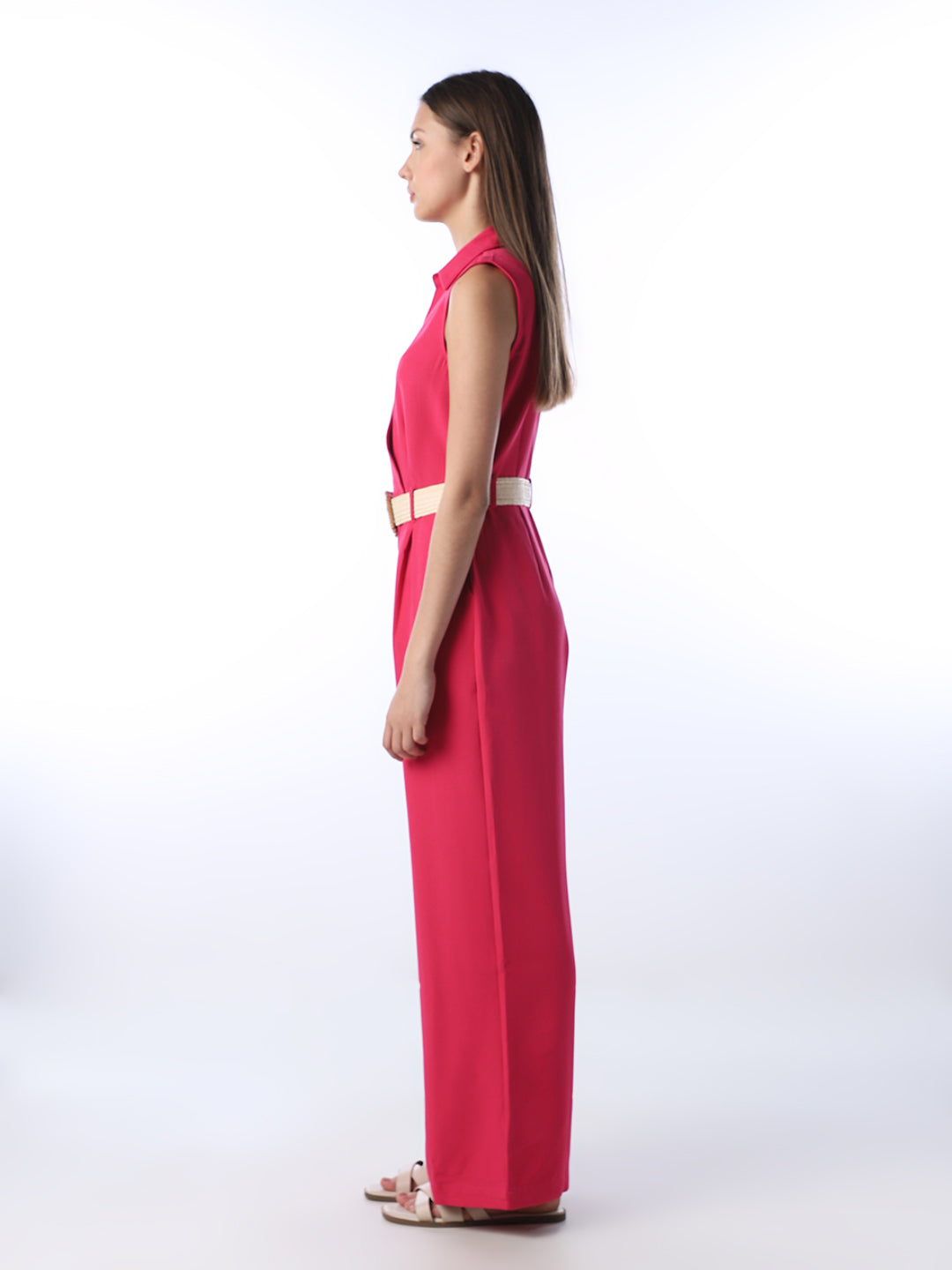 Fuchsia Pink Belted Jumpsuit