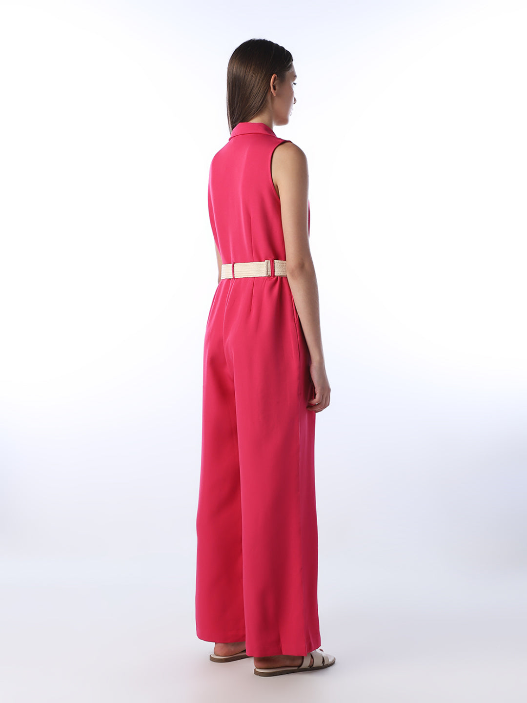 Fuchsia Pink Belted Jumpsuit