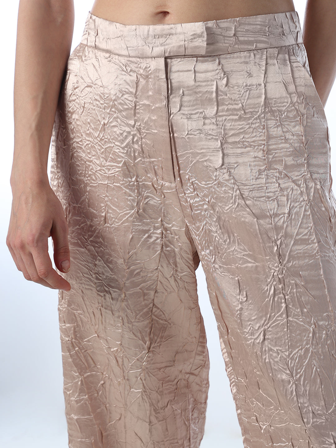 Crinkled Satin Straight Pants